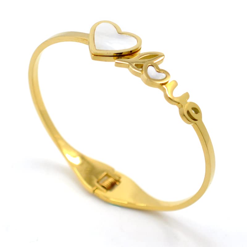 Rose Gold Stainless Steel Heart Shell Cuff Bracelet for Women - Elegant Fashion Bangle for Casual Wear, Date Night & Gift Giving