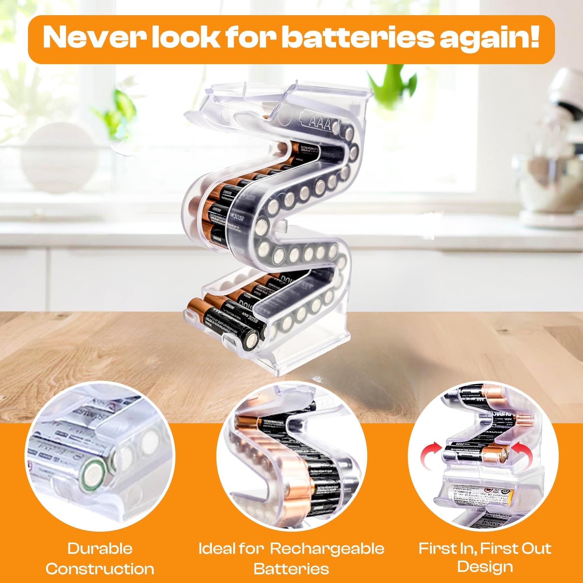 Battery Ladder™ for 28 AAA Batteries - Vertical Storage Case & Dispenser | Stackable Expandable Wall Mount Holder Combo (1 Pack) - Perfect for Home, Office, Garage Organization & Easy Battery Access