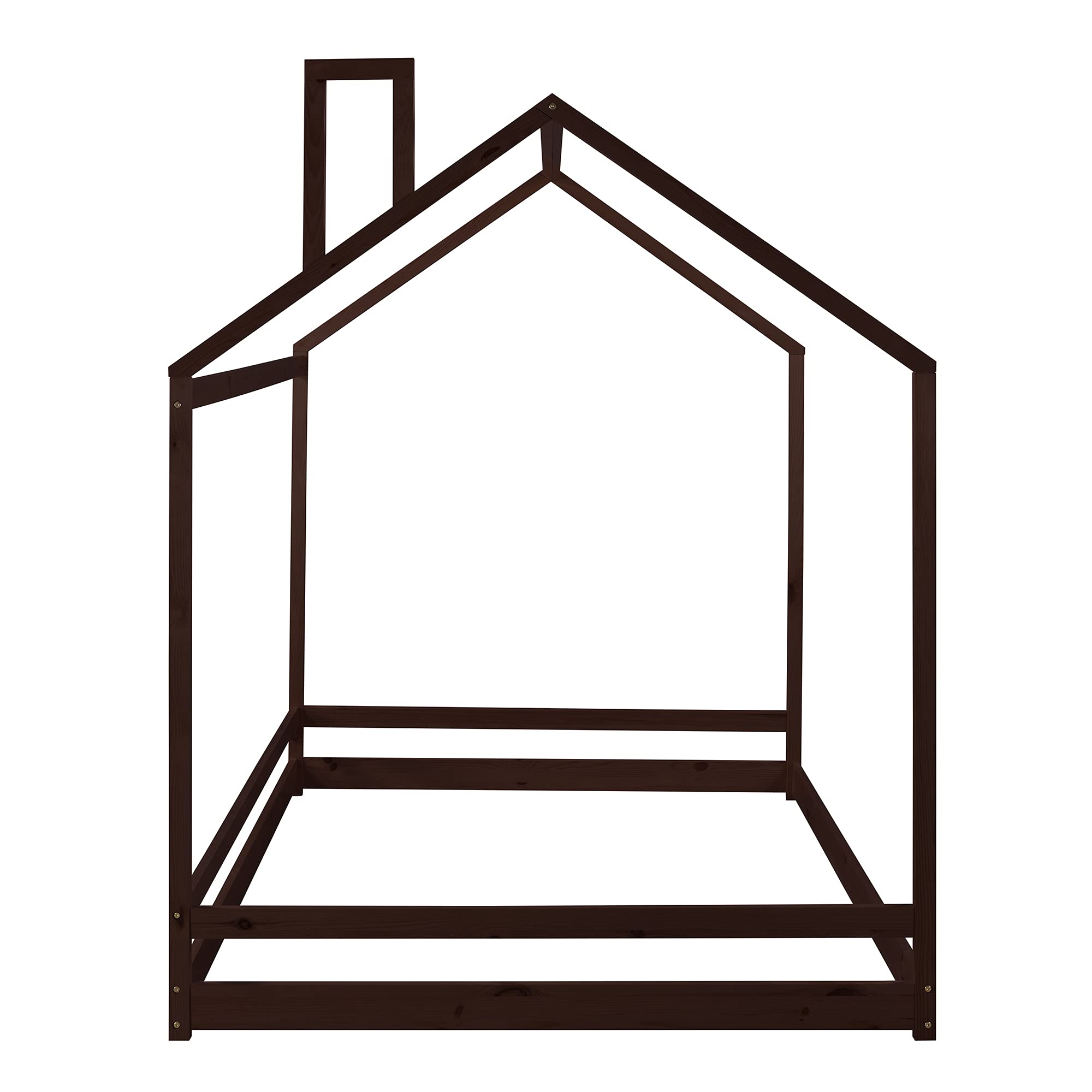 Full Size House Bed Frame for Kids & Teens - Wooden Floor Bed with Roof & Tent Design - No Box Spring Needed - Espresso Finish - Perfect for Bedrooms, Playrooms & Montessori Spaces