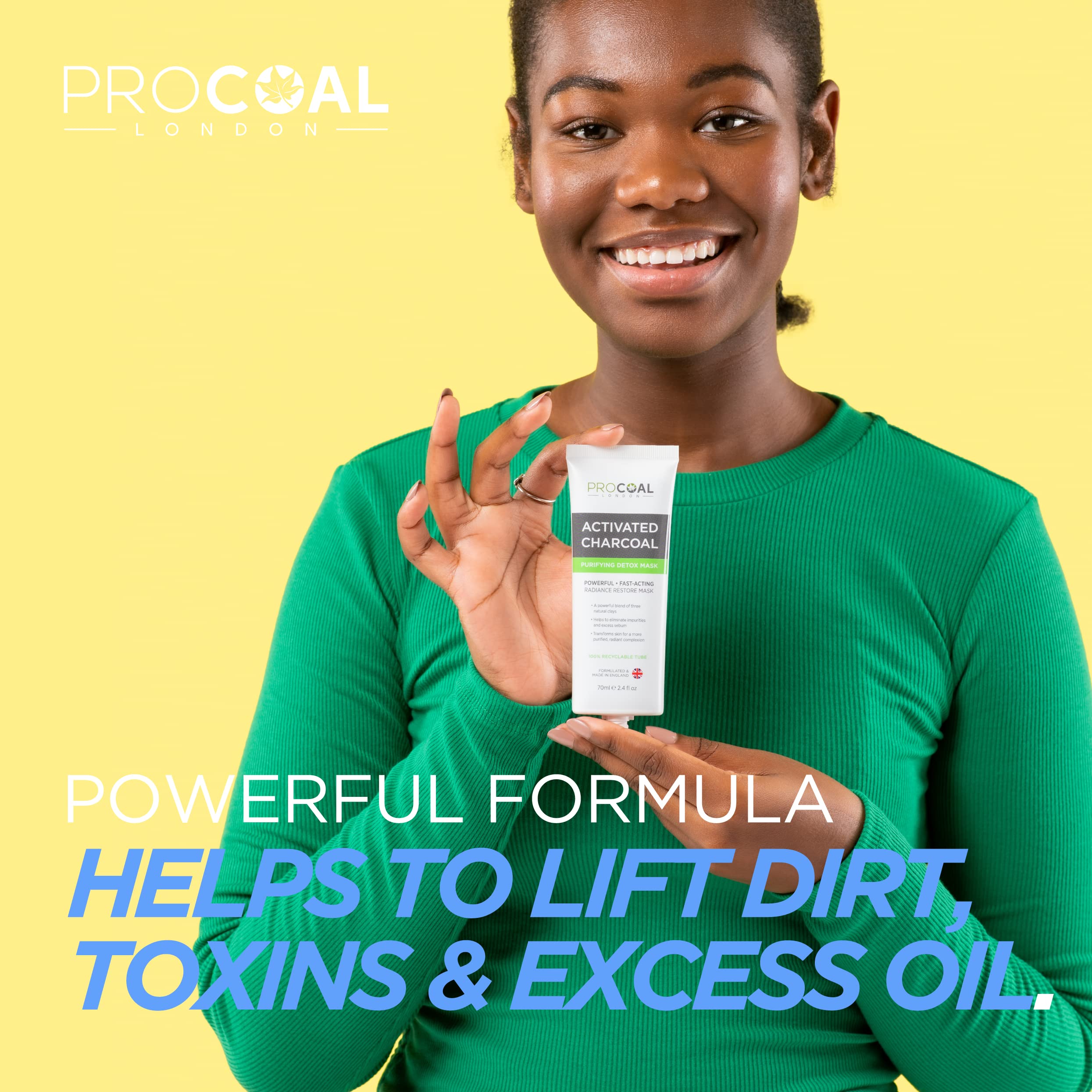 Procoal Charcoal Face Mask for Men & Women - Deep Cleansing Clay Mask for Clogged Pores, Blackheads & Excess Oil - 70ml Detoxifying Skincare with 100% Recyclable Packaging (Cruelty-Free, Made in UK) - Perfect for Acne-Prone Skin & Weekly Detox Routine