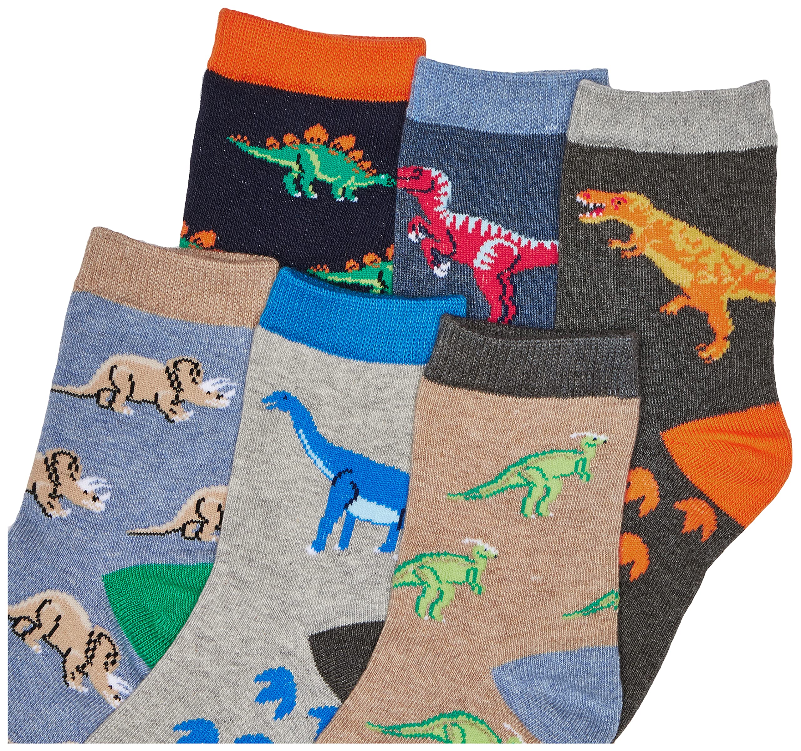 Jefferies Boys' Dinosaur Cotton Crew Socks 6 Pack - Soft & Comfortable Kids Socks for School, Play & Everyday Wear