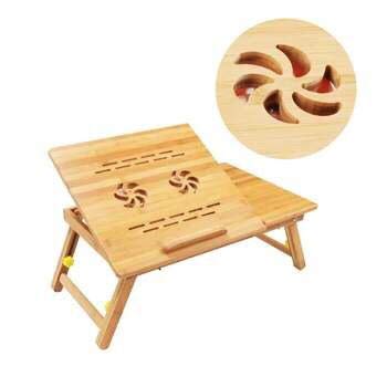 Adjustable Bamboo Laptop Desk with USB Cooling Fan - Portable Foldable Bed Tray & Breakfast Serving Table - 22