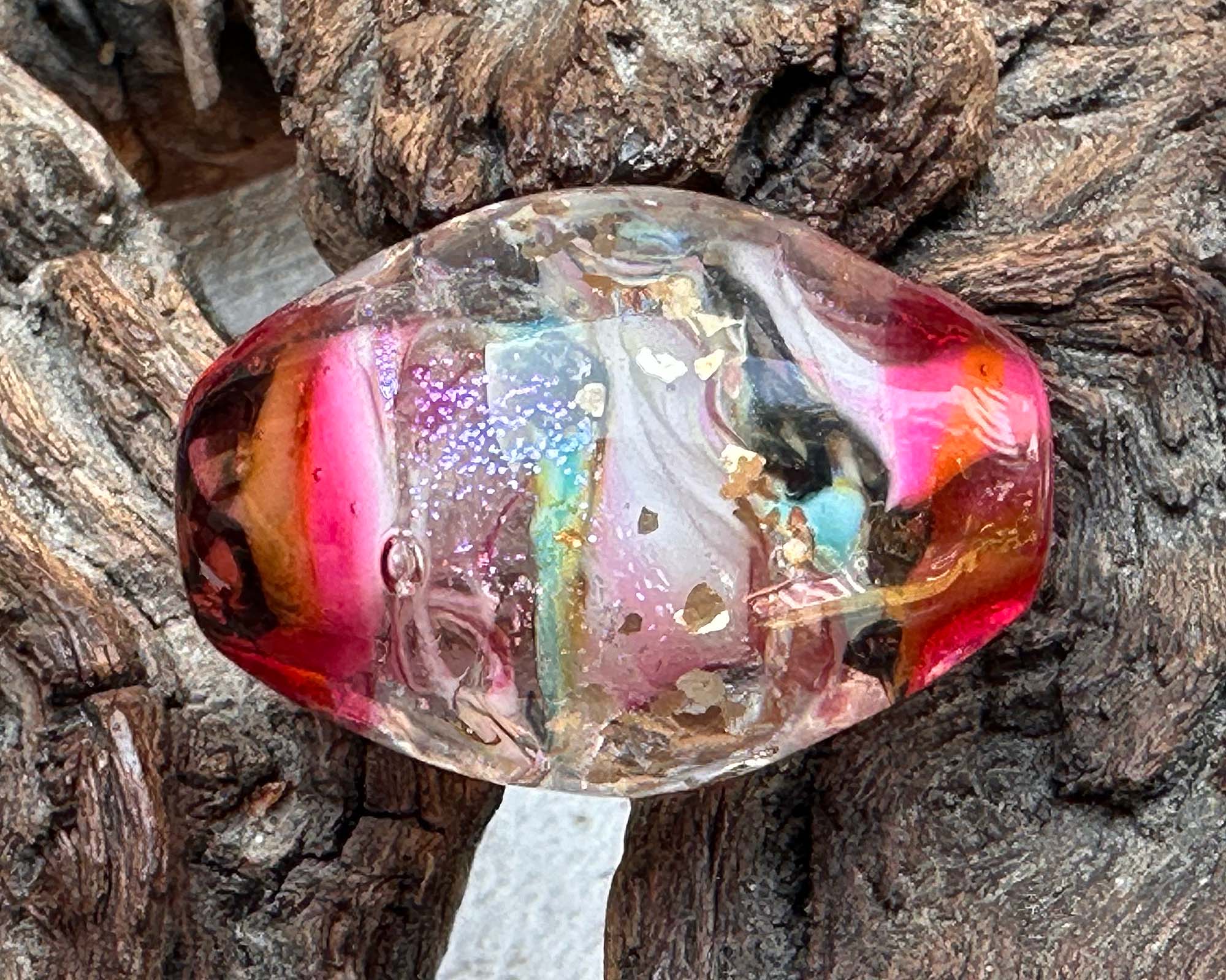 Pink Dichroic Shimmer Glass Lampwork Focal Bead for Jewelry Making - Handmade SRA Art Bead for Necklaces, Bracelets & DIY Craft Projects