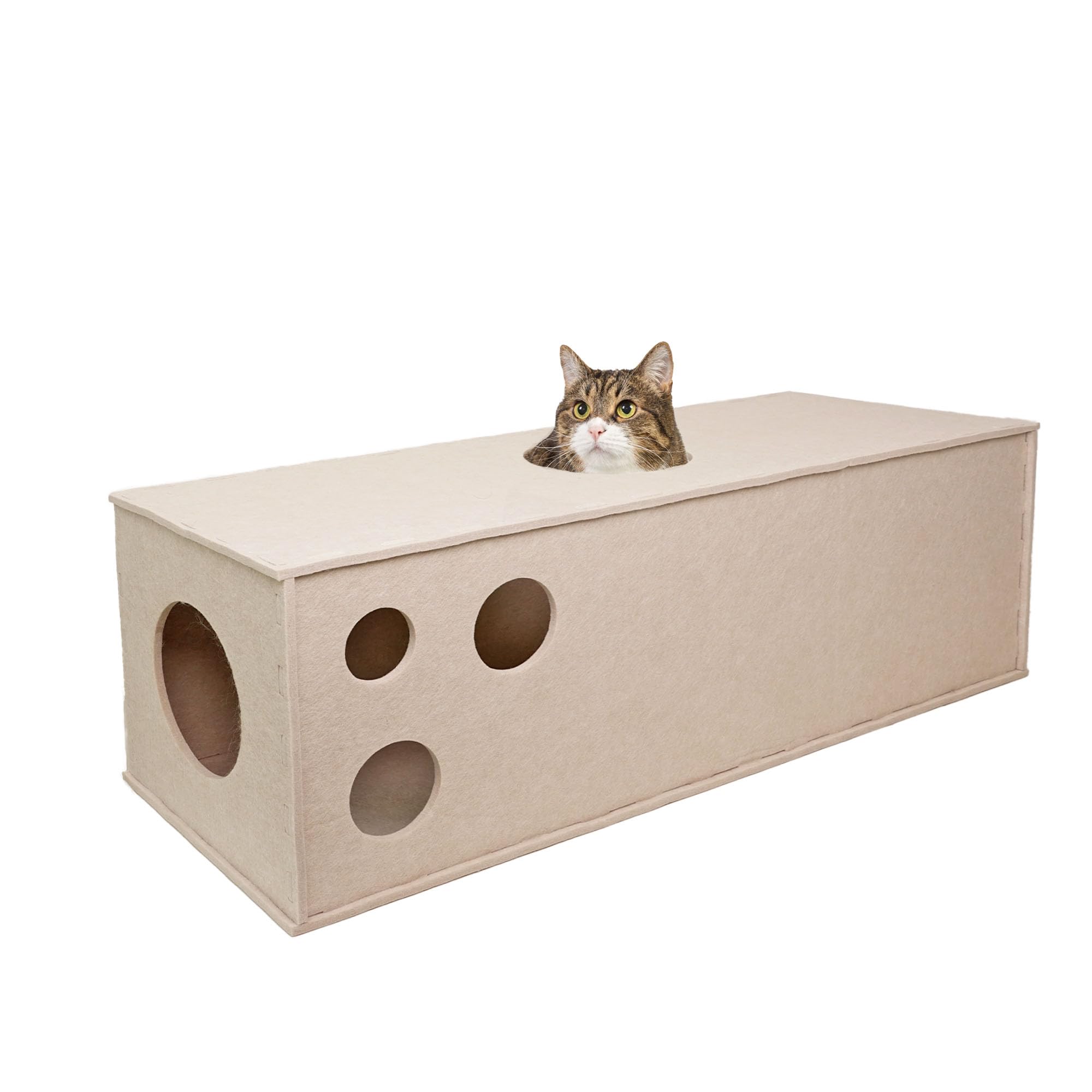 Aberatail Cat Tunnel & Hideaway - Soft Felt Interactive Cat Toy with Peek Holes, Cat Cave & Cube for Indoor Cats (Small, Medium, Large) - Perfect for Playtime, Napping & Stress Relief
