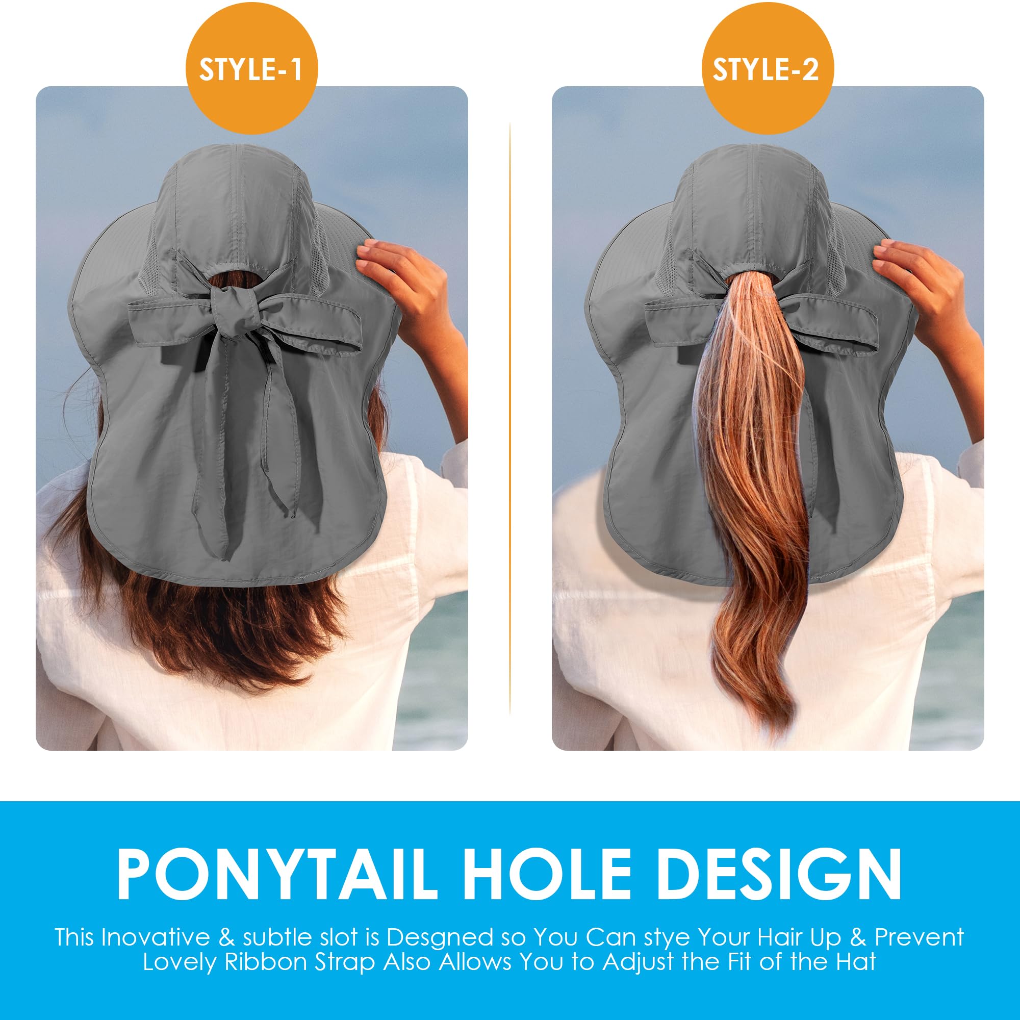 Women's UV Protection Sun Hat - Foldable Waterproof Wide Brim Bucket Hat with Neck Flap for Summer, Beach, Fishing, Hiking & Outdoor Activities | UPF 50+ Sun Protection for Women