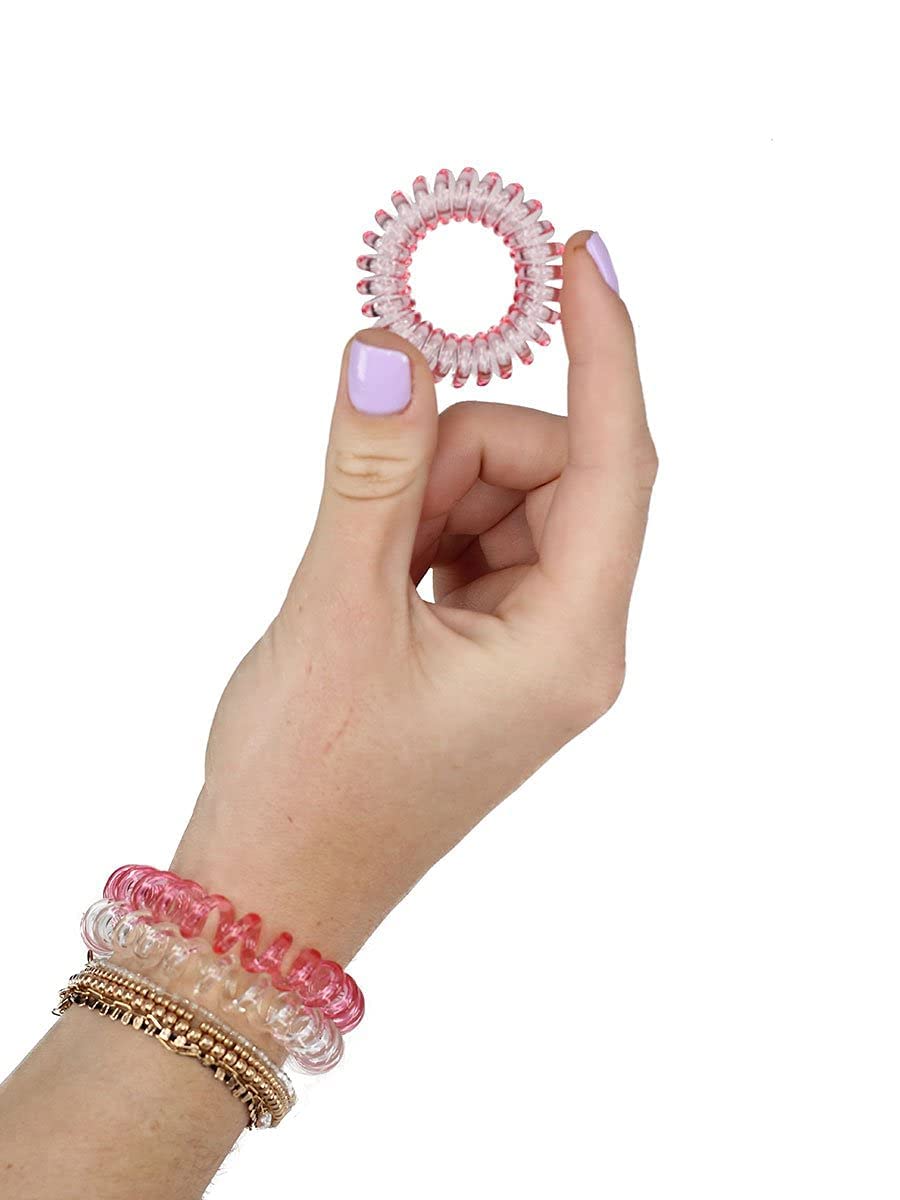 No Crease Spiral Hair Ties - 27 Count (Pack of 3) Pink Coil Hair Ties for Women & Girls - Gentle No Damage Hair Styling Accessories for Ponytails, Braids & Everyday Hairstyles