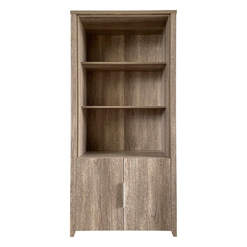 3-Tier Oak Bookcase Display Shelf with 2 Doors - Storage Cabinet for Living Room, Bedroom & Office Organization