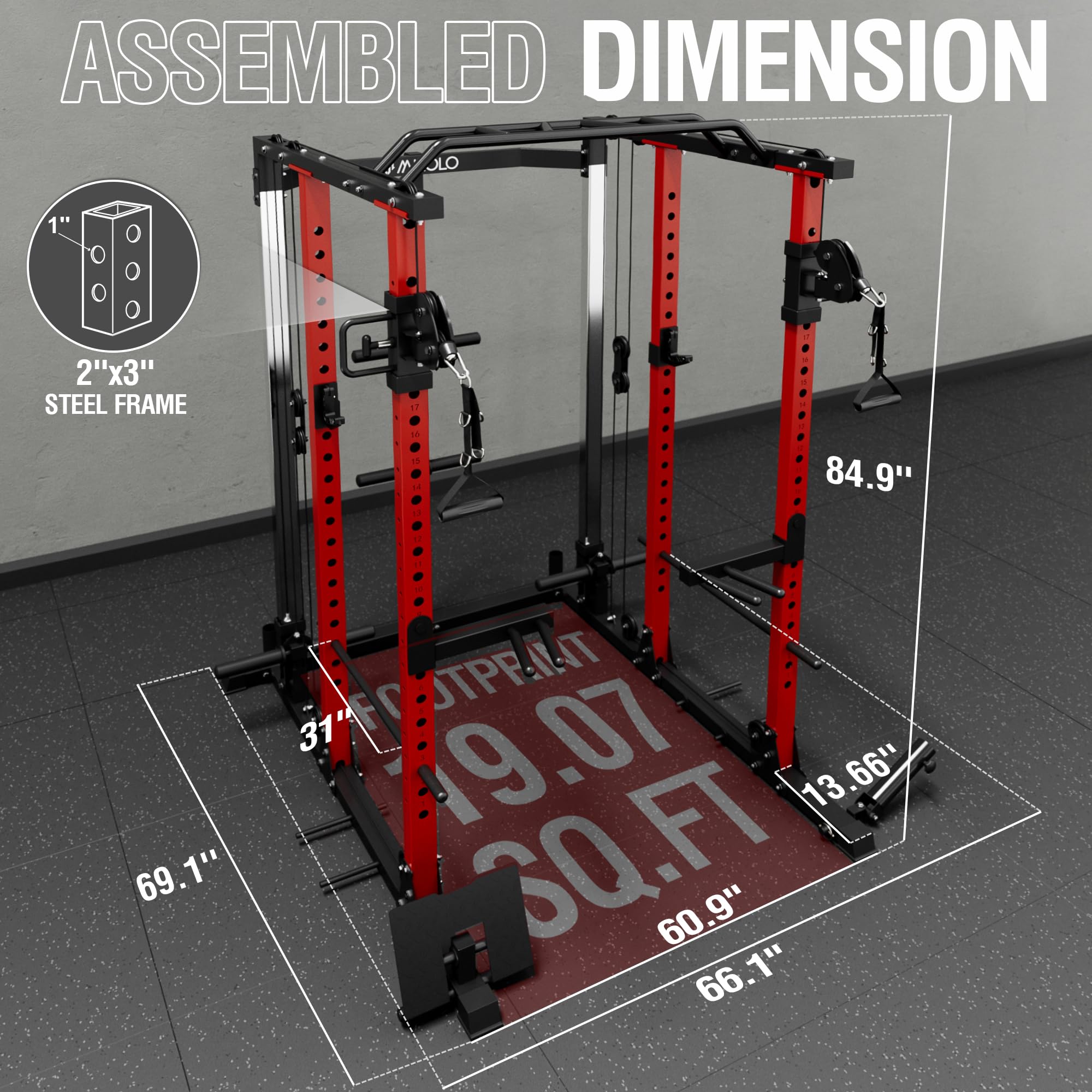 Mikolo Power Cage - Heavy Duty 2200 lbs Capacity Power Rack with Cable Crossover & Dual Pulley System for Home Gym | Squat Rack with Training Attachments (PC07) | Perfect for Strength Training, CrossFit & Bodybuilding Workouts