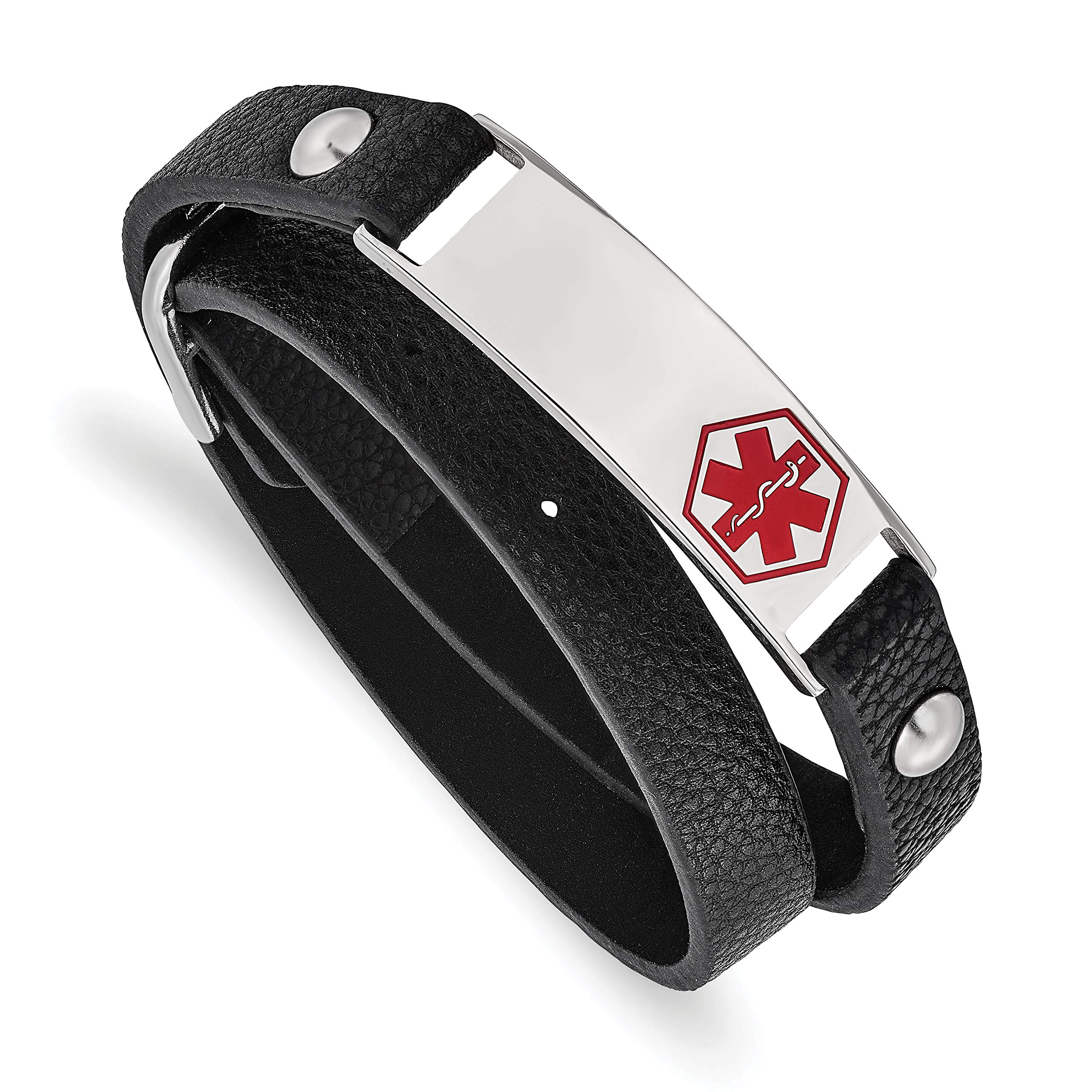 Premium Stainless Steel Medical Alert Bracelet - Polished Enamel Leather Wrap Adjustable ID Bracelet for Emergency Health Information - Perfect for Seniors, Diabetics & Allergy Sufferers