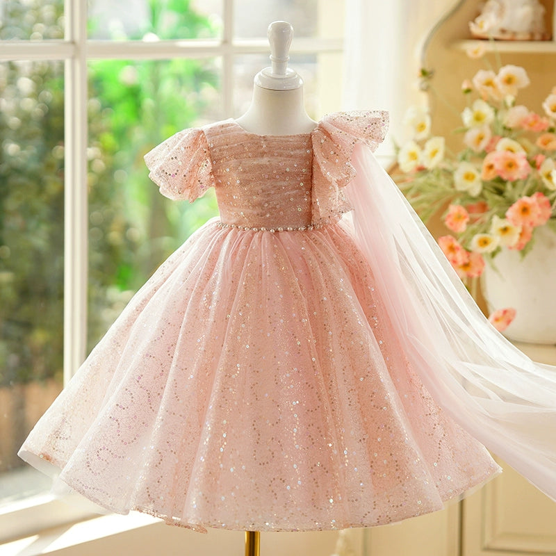 Elegant Pink Sequin Mesh Baby Girls Birthday Party Dress - Toddler Formal Gown for Special Occasions, Photo Shoots & Holiday Celebrations