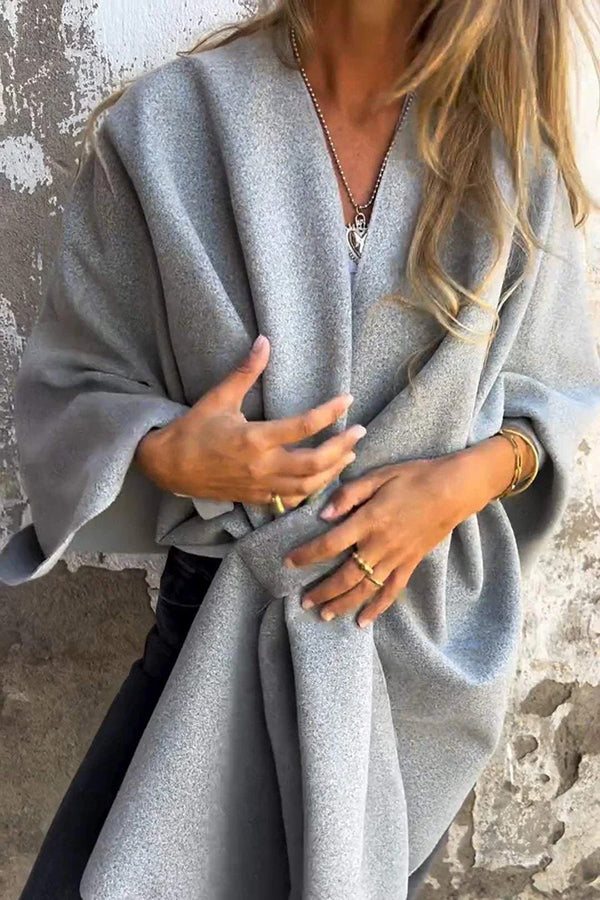 Stylish Solid Color Loose V-Neck Shawl Cape Jacket for Women - Lightweight Wrap Cardigan for Office, Travel & Evening Outfits