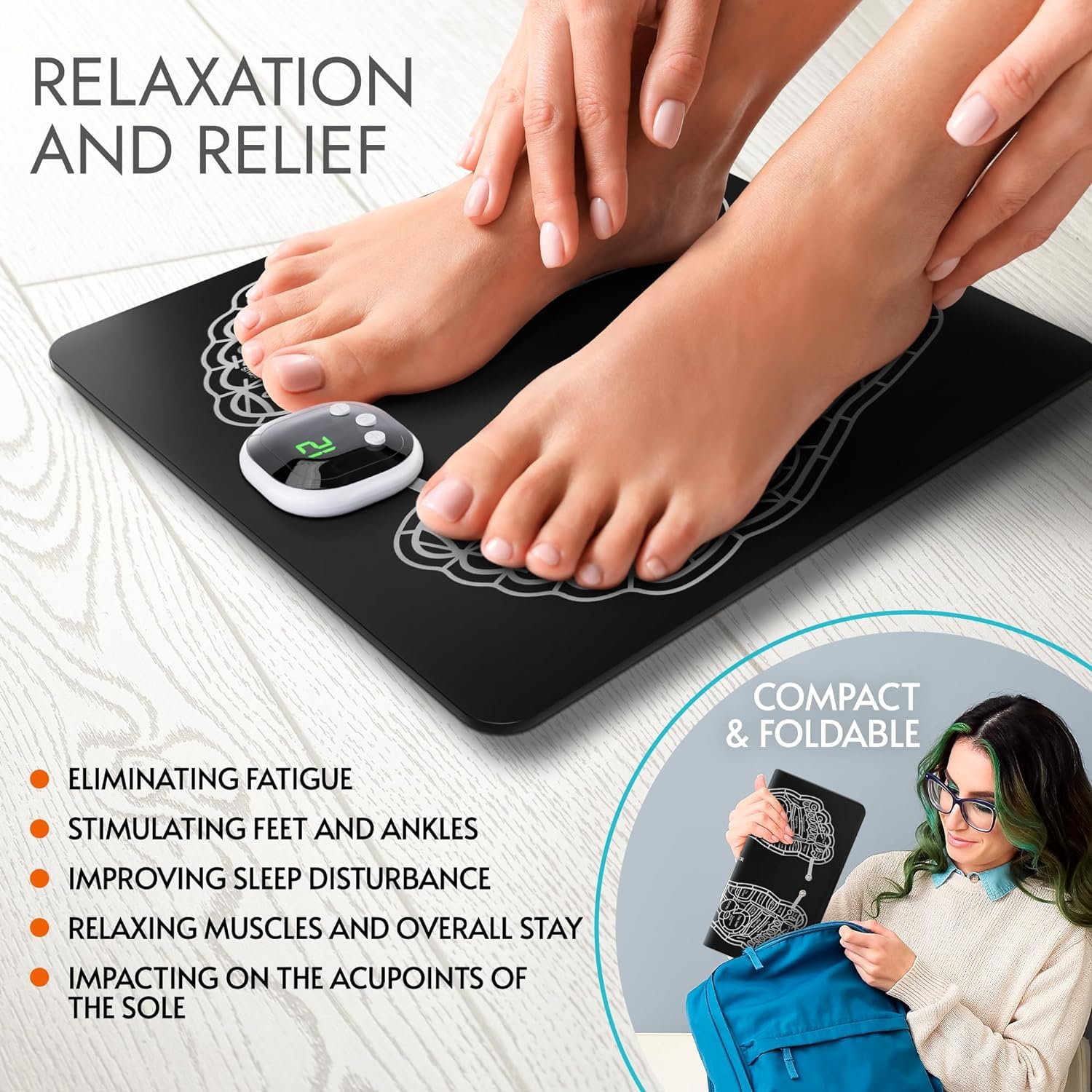 EMS Foot Stimulator & Massager Mat - Wireless Pain Relief for Neuropathy, Muscle Recovery & Circulation - Portable Electric Foot Therapy Device for Home Use, Relaxation & Fitness