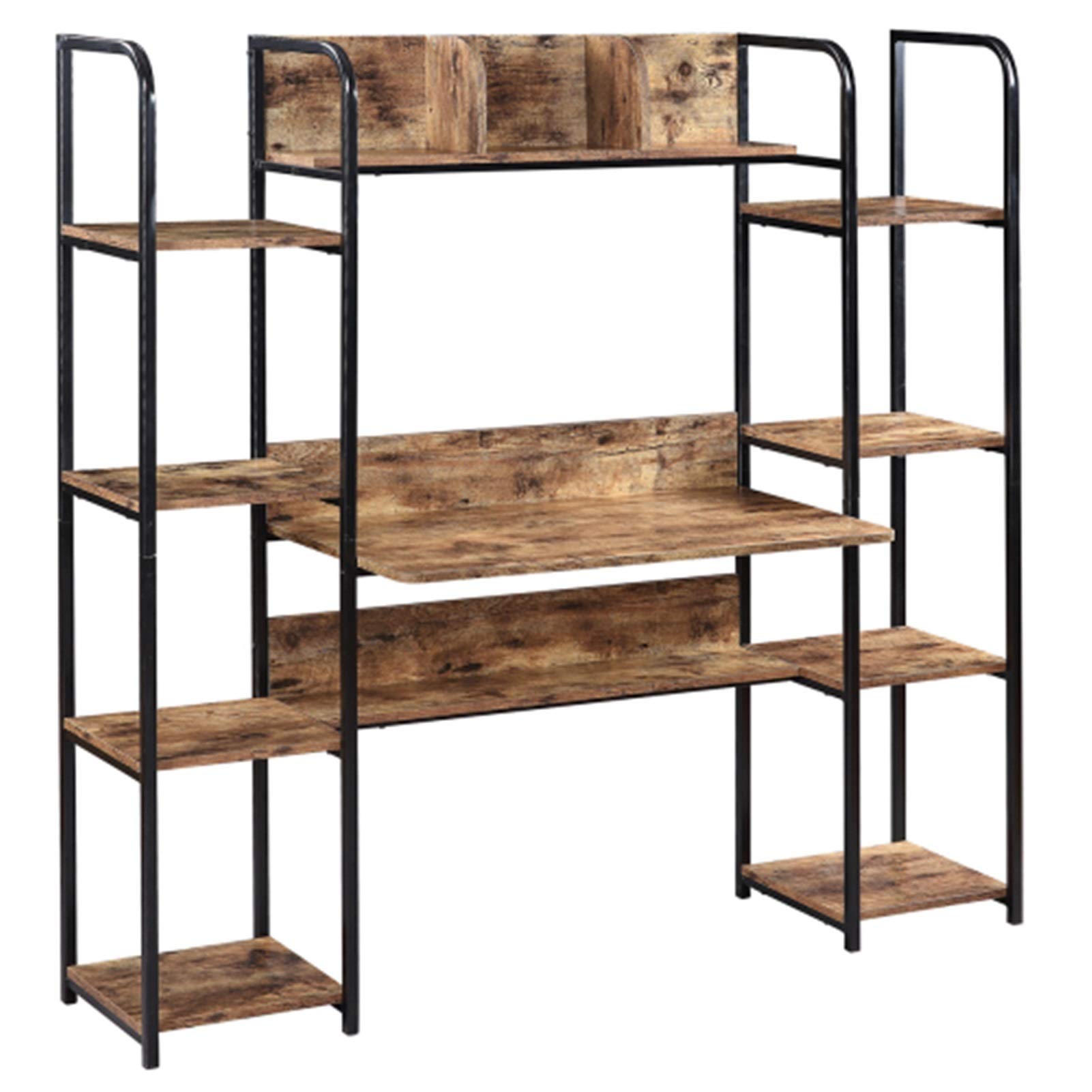 WERTYU Home Office Computer Desk with Storage Hutch & Double Bookcase - Modern Computer Workstation with Bookshelf (Tiger) - Perfect for Small Spaces, Home Office & Study Room Organization