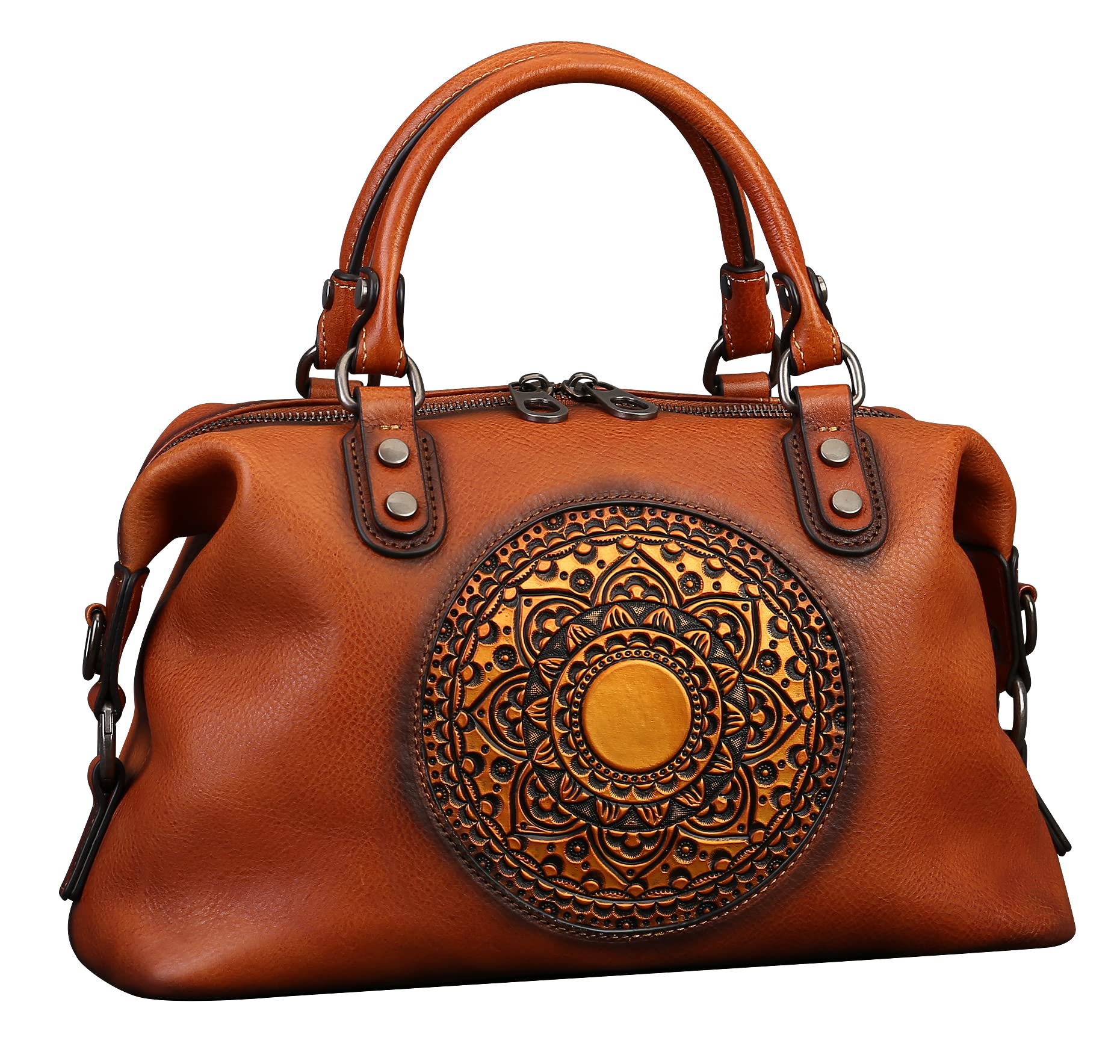 Genuine Leather Handbag for Women - Retro Mandela Crossbody Purse & Tote Bag | Stylish Everyday Carry, Work, Travel & Date Night Accessory