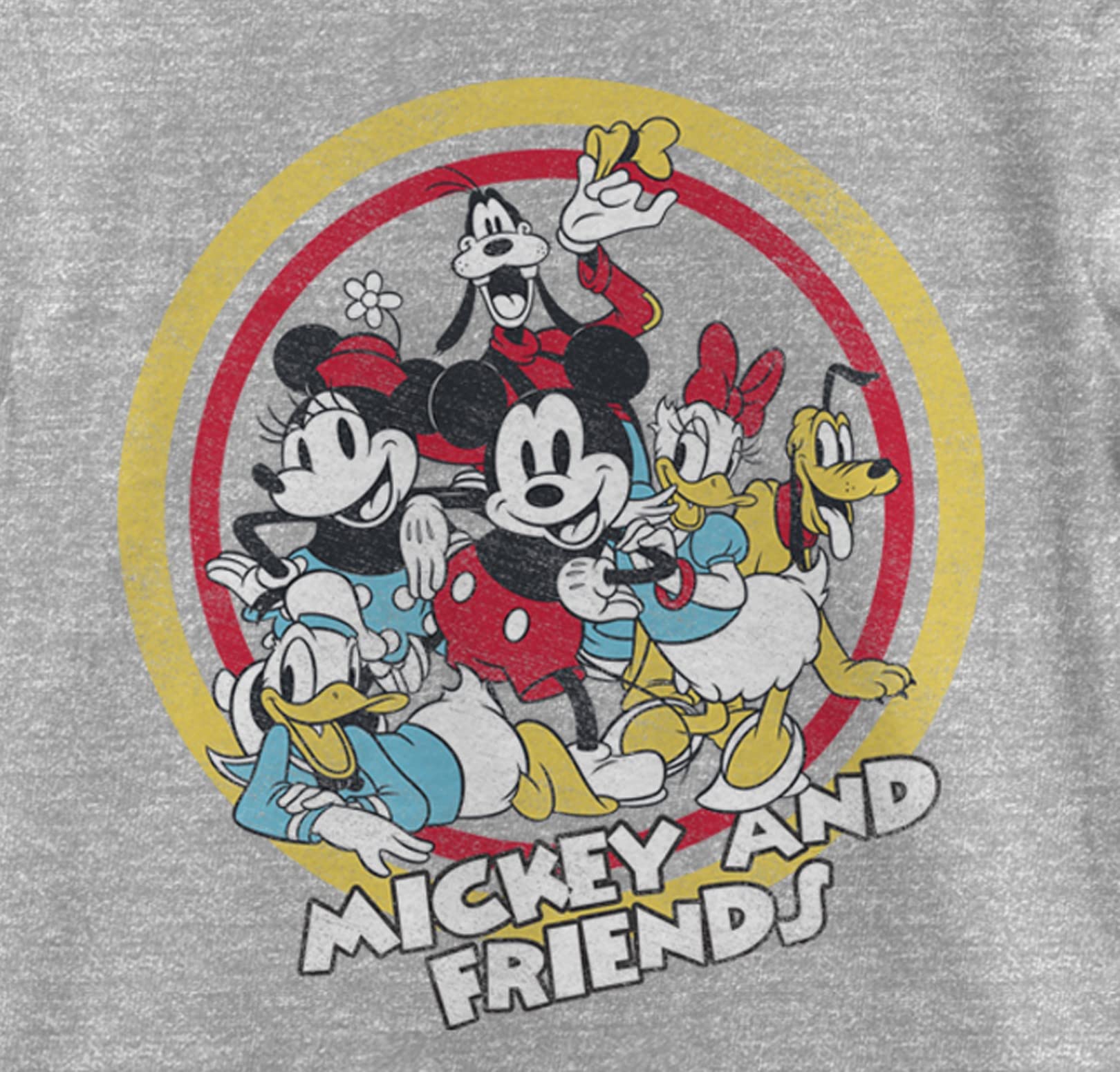 Disney Characters Circle of Friends Graphic Girls Heather Grey Crew Neck T-Shirt - Cute Casual Outfit for School, Playdates & Family Gatherings