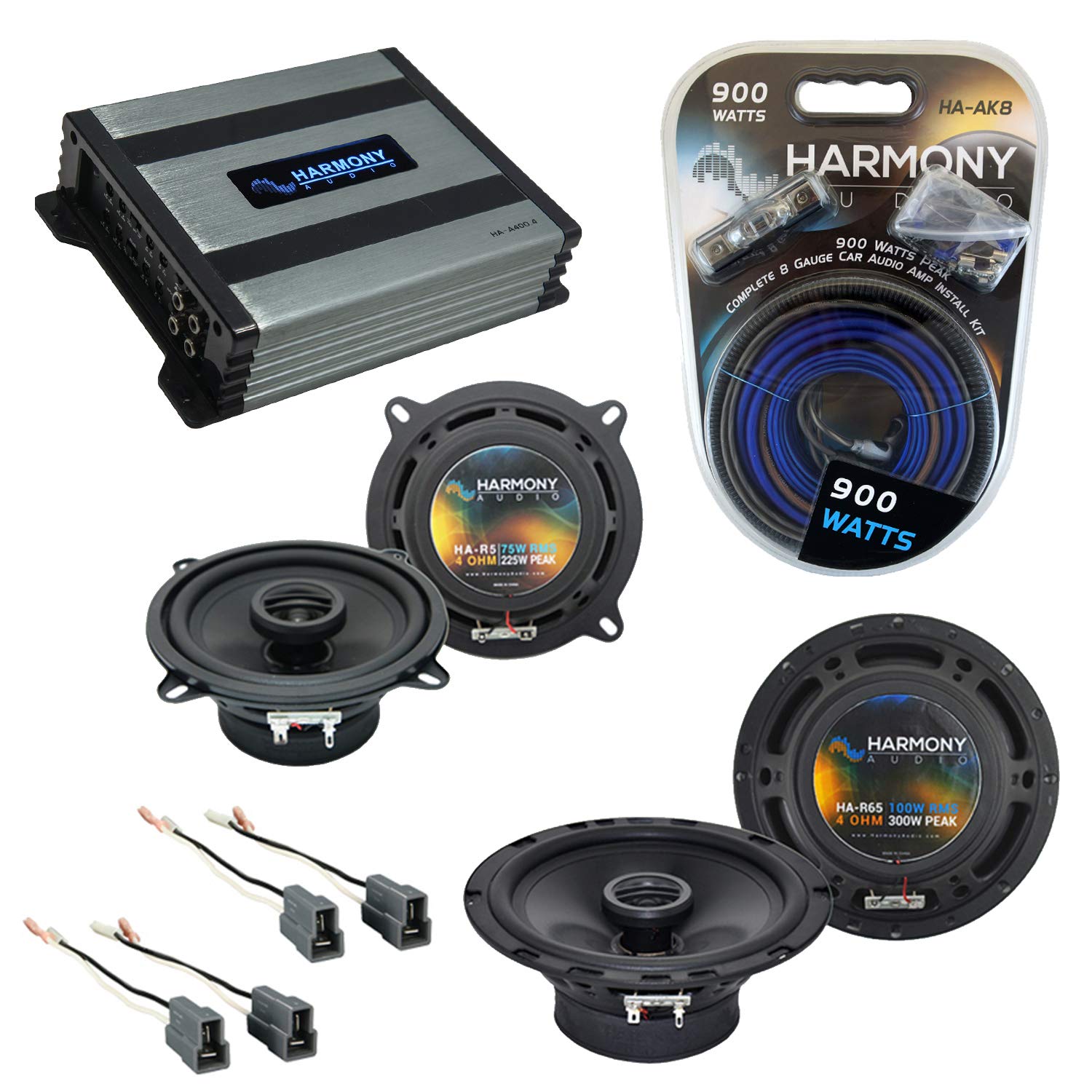 Harmony Audio HA-A400.4 Amp Bundle with HA-R65 & HA-R5 Speakers | OEM Replacement for Mitsubishi Galant 89-93 | Enhanced Car Audio System for Road Trips & Daily Commutes