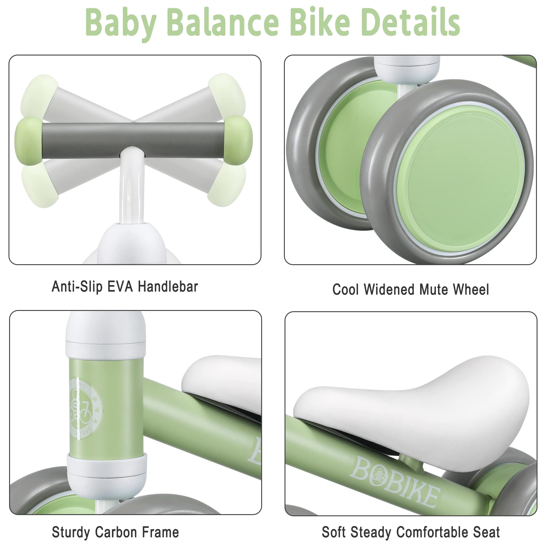 Best Baby Balance Bike for 12-36 Months - No Pedal 4-Wheel Toddler Bike for Boys & Girls | First Birthday Gift | Classic Macaron Green | Perfect for Indoor & Outdoor Learning to Walk & Ride