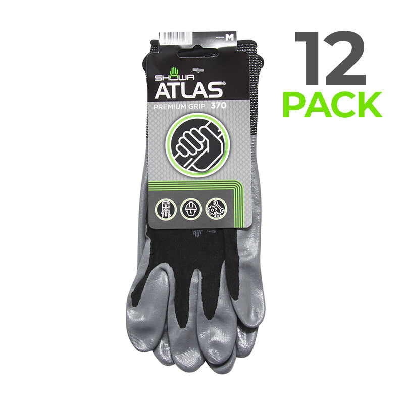 Showa Atlas 370 Nitrile Coated Work Gloves - Durable Grip for Construction, Gardening & DIY Projects - Heavy Duty Safety Gloves for Men & Women