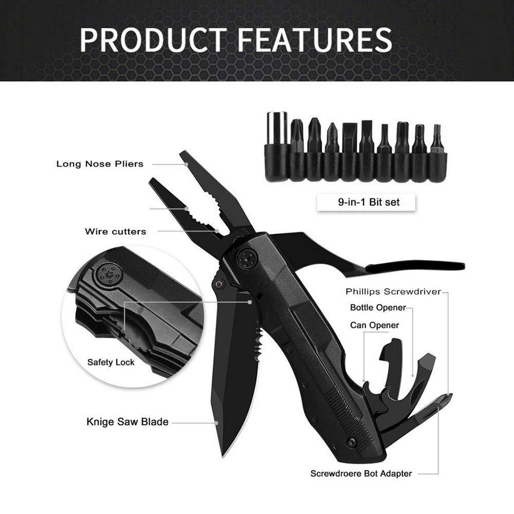 16-in-1 Multitool Pocket Knife with Saw, Blade, Pliers & Screwdrivers - Camping, Survival & Emergency Tool - Perfect Gift for Men, Dads & Outdoor Enthusiasts (Hiking, Fishing, DIY Projects)