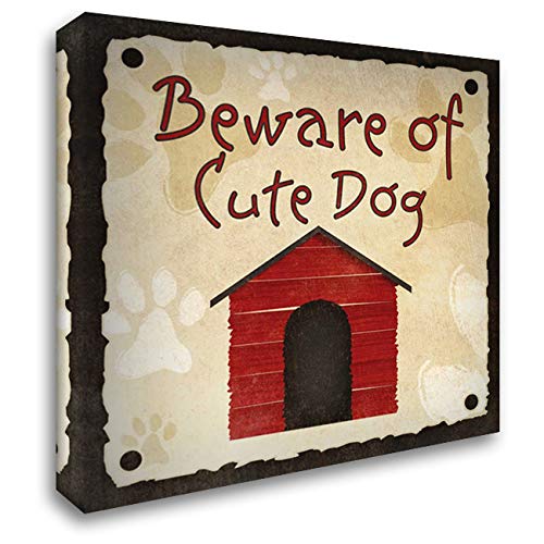 SD Graphics Studio 20x20 Inch Gallery Wrapped Canvas Art - Beware of Cute Dog Wall Decor - Perfect for Living Room, Bedroom & Office