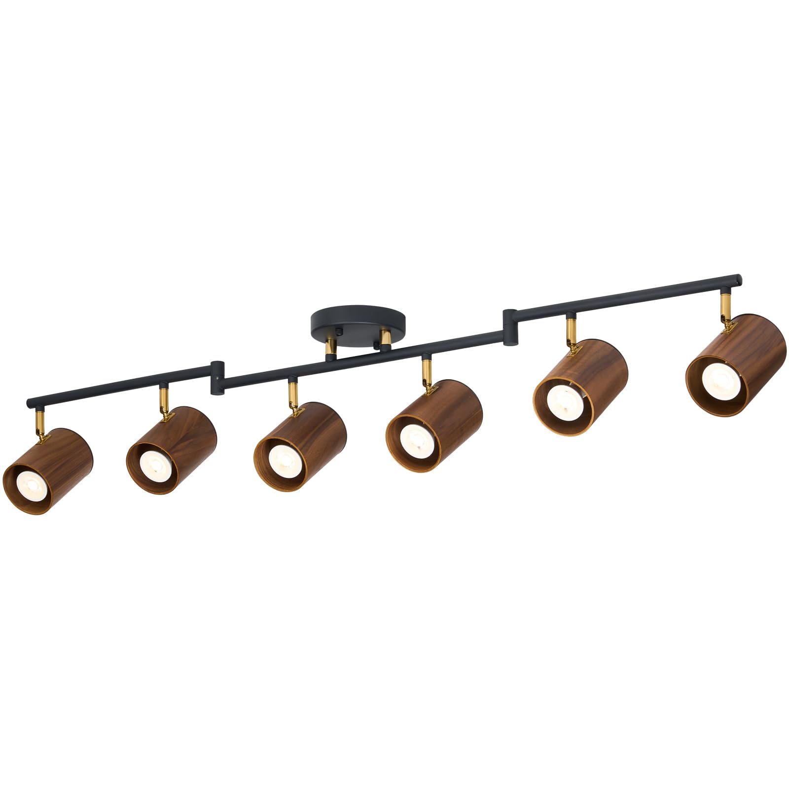 Modern 6-Light Track Lighting 47 Inch - Adjustable Natural Wood & Brass Accent Matte Black Ceiling Fixture - Perfect for Dining Room, Living Room, Kitchen Lighting Decor