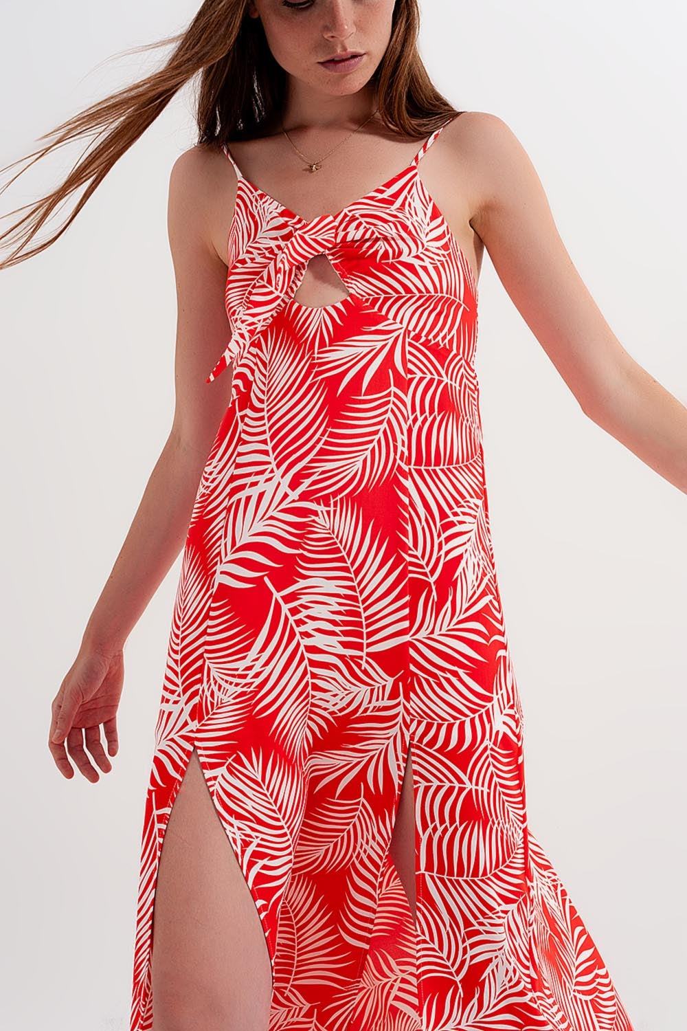 Elegant Red Long Split Leaf Print Robe for Women - Perfect for Loungewear, Spa Days, and Relaxing at Home