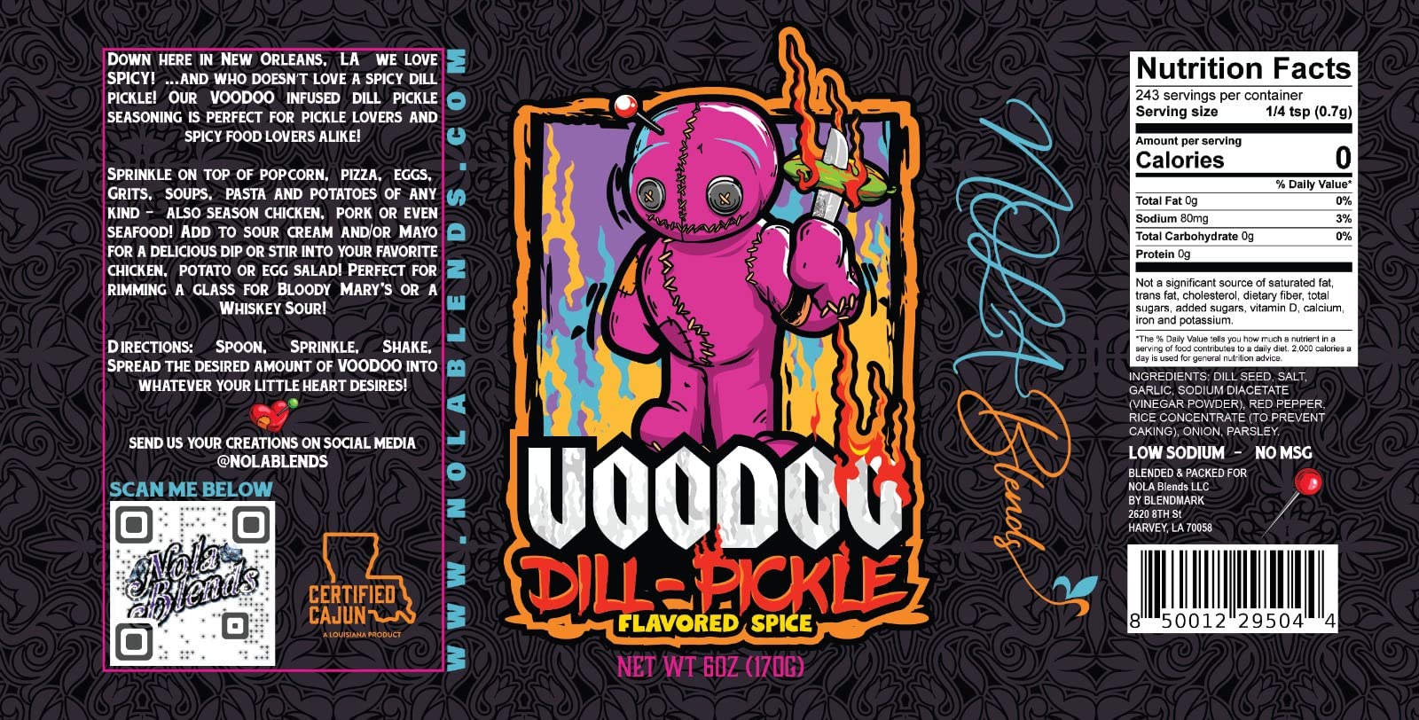 NOLA Blends All Purpose Voodoo Dill Pickle Cajun Seasoning - Authentic Louisiana Spice Blend, Low Sodium, No MSG - Perfect for Seafood, Fries, Popcorn & Southern Cooking