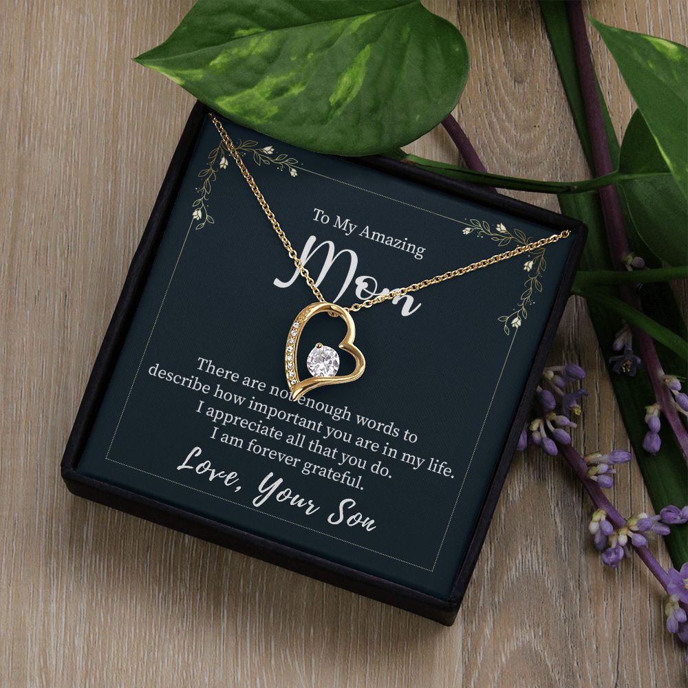 Beautiful Cubic Zirconia Heart Necklace for Mom - 14K White or Yellow Gold Plated Gift from Son | Perfect for Mother's Day, Birthday & Anniversary Gifts