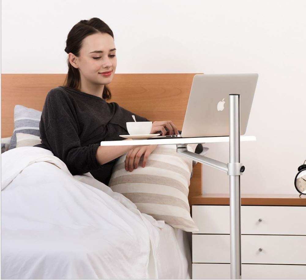Adjustable Aluminum Laptop Floor Stand (7-20 Inch) - Height Adjustable Bedside & Sofa Desk for Notebook, Tablet PC - Silver | Perfect for Home Office, Bedroom Workspace & Living Room Use