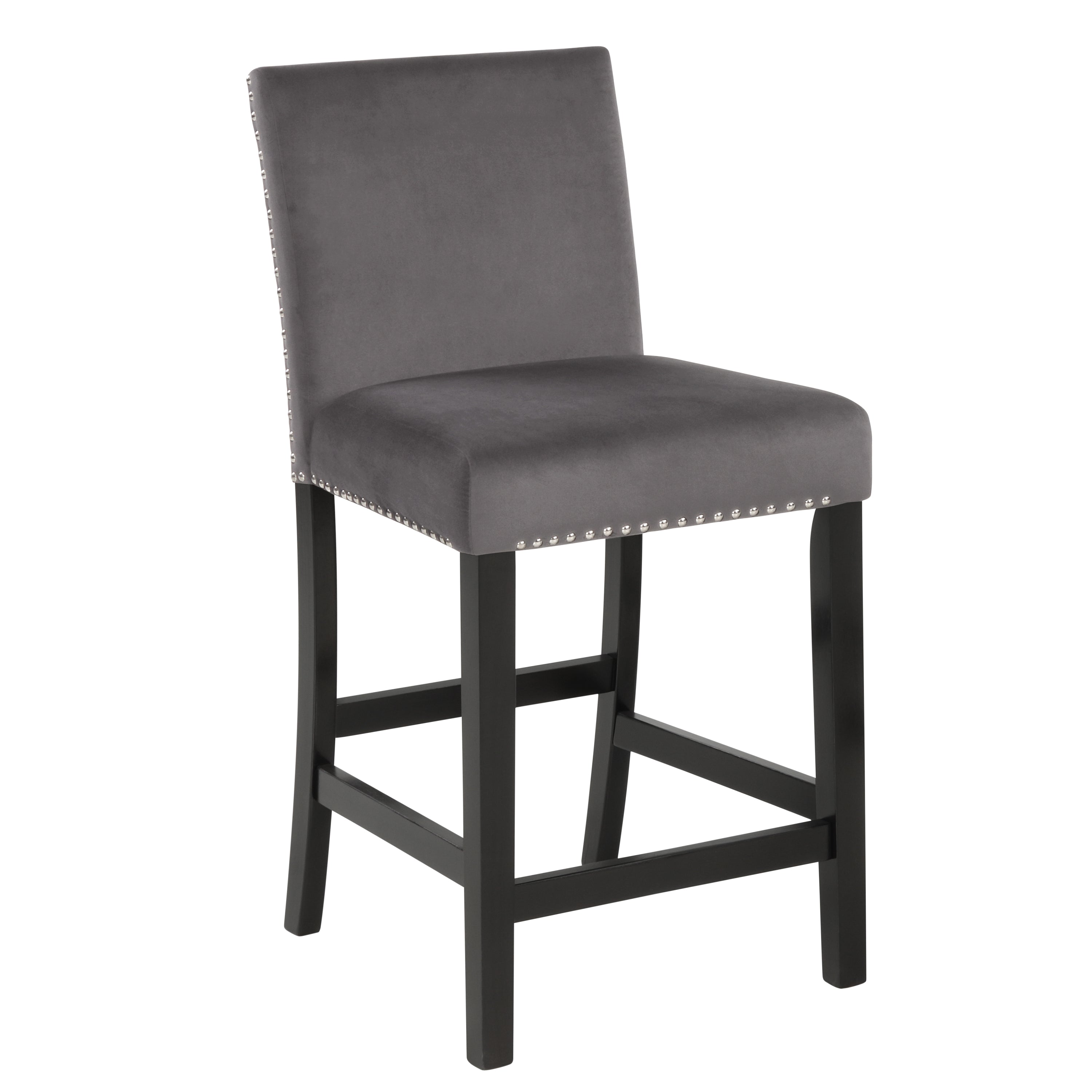 Modern Velvet Counter Stools with Nailhead Trim - Set of 2, Gray - Perfect for Kitchen Islands, Breakfast Bars & Home Decor