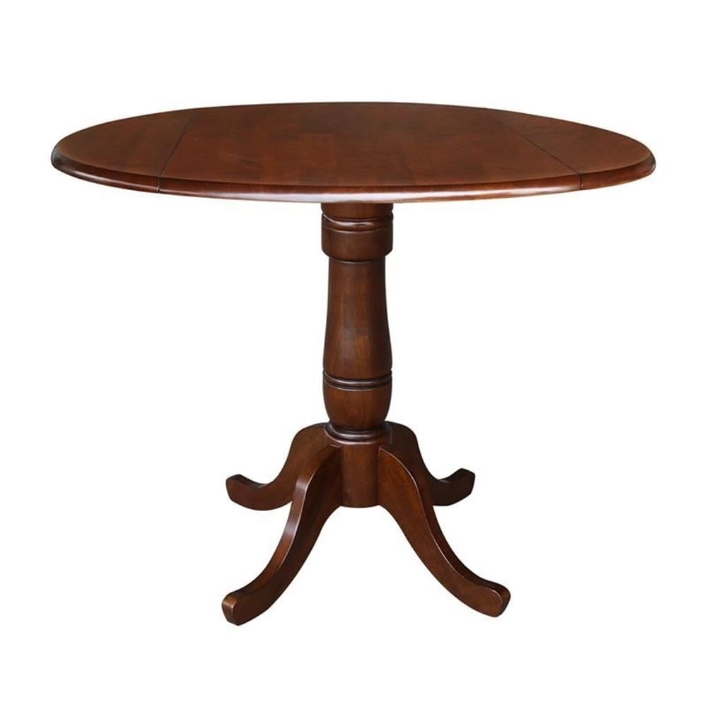 IC International Concepts Round Hardwood Dual Drop Leaf Pedestal Dining Table - Espresso Finish for Kitchen, Dining Room & Small Space Saving Furniture