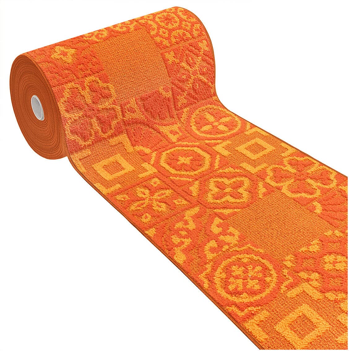 Non-Slip 3D Washable Waterproof Kitchen Mat - Maiolica Tile Design, 57 x 270 cm, Orange - Perfect for Kitchen Floor, Entryway, Bathroom & High-Traffic Areas
