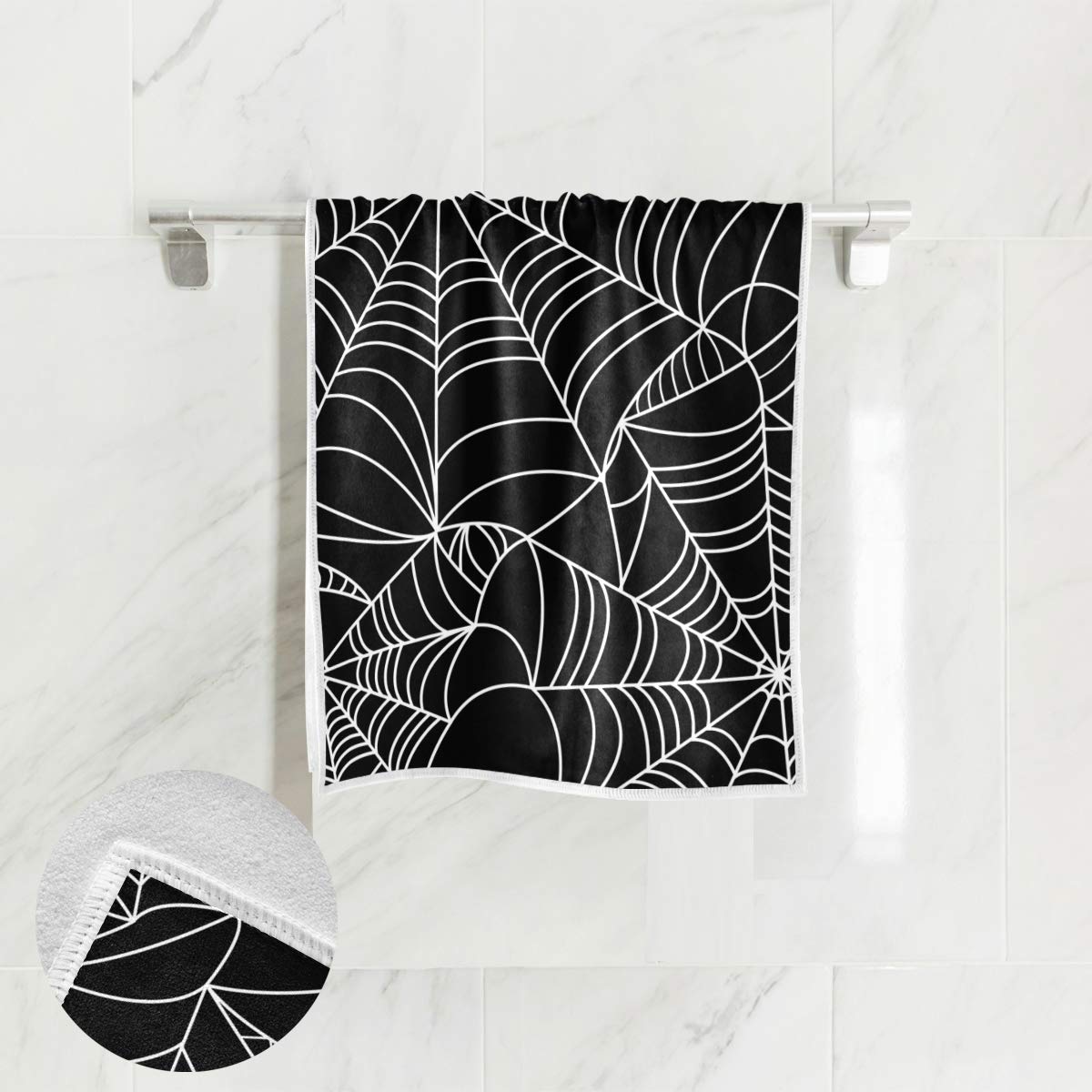 ALAZA Halloween Spider Web Hand Towel - Absorbent Cotton Face & Spa Towels for Yoga, Gym, Bathroom, Kitchen, Hotel & Home Decor - Multipurpose 15x30 Inch Set - Perfect for Halloween Parties, Spa Days & Kitchen Use