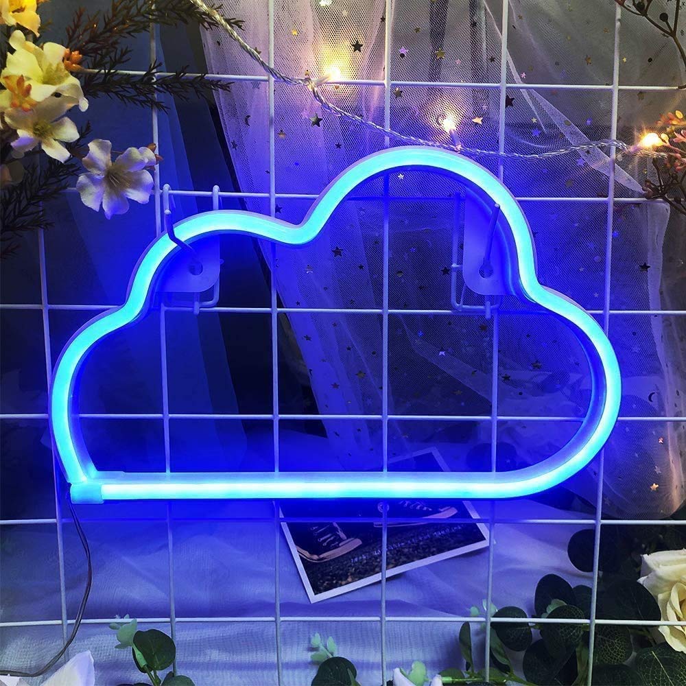 FOOING Cloud Neon Sign - Blue LED Wall Decor for Home, Kids Room, Bar, Christmas & Wedding Party | USB/Battery Powered | Perfect for Bedroom, Game Room & Party Decorations