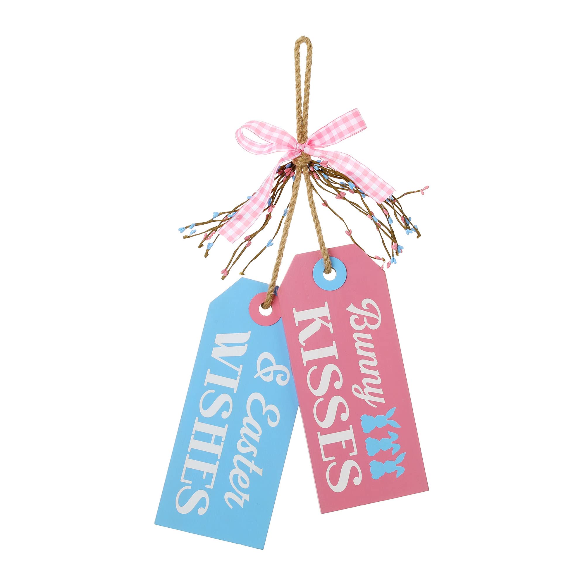 Easter Wooden Wreath & Doorknob Decor - Hand-Painted Farmhouse Door Hanging for Indoor/Outdoor - Pink & Blue Spring Home Decor for Front Door, Porch, and Easter Party Decoration