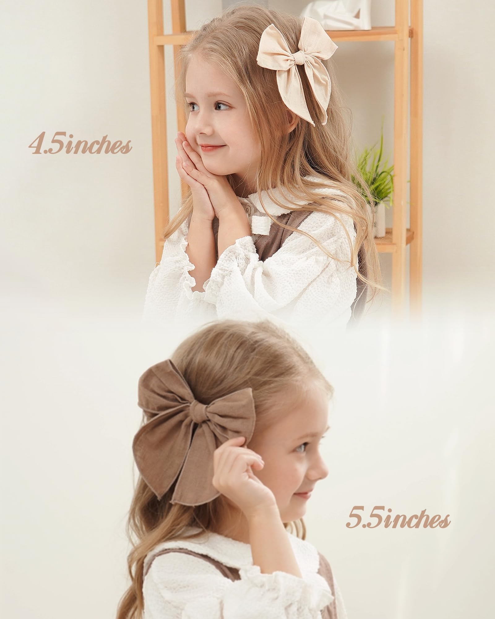 5.5 Inch 20PCS Baby Girls Hair Bows Clips - Cotton Linen Alligator Hair Clips for Toddlers & Kids | Neutral Handmade Hair Accessories | Perfect for Birthday Parties, School, Photo Shoots & Daily Wear