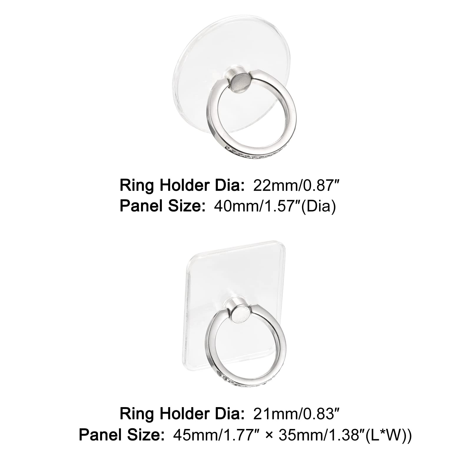 uxcell Transparent Phone Ring Holders - Diamond Clear Finger Grip Stand for Smartphone, Case & Tablet (Set of 4: 2 Rectangle + 2 Round) | Perfect for Hands-Free Viewing, Secure Grip & Multi-Angle Positioning