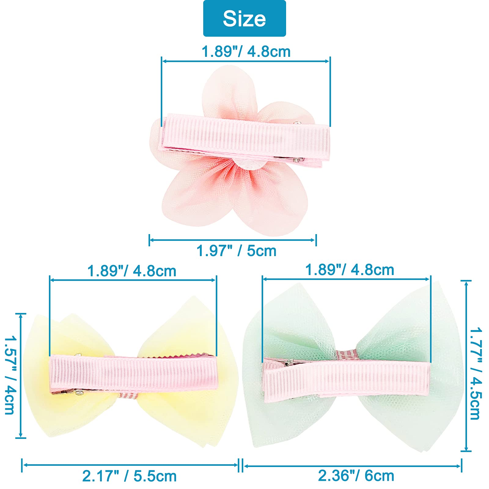 BETITETO 15-Piece Sparkly Tulle Hair Bows with Rhinestone Flower Clips for Girls & Women - Non-Slip Alligator Hair Clips for Parties, Weddings & Daily Wear