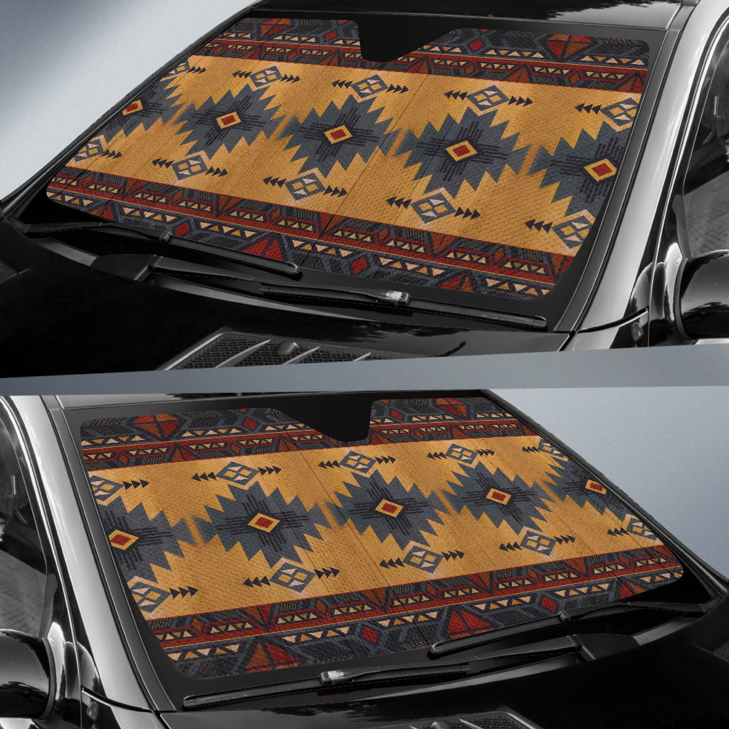 Aztec Boho Vintage Car Sun Shades - Brown, UV Protection for Windshield & Windows | Perfect for Summer Travel & Road Trips