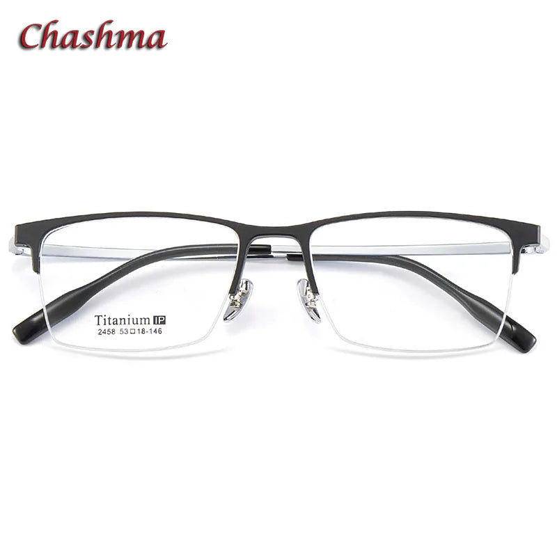 Titanium Square Semi-Rimless Eyeglasses for Men - Lightweight & Durable Frame - Perfect for Reading, Work, and Everyday Use