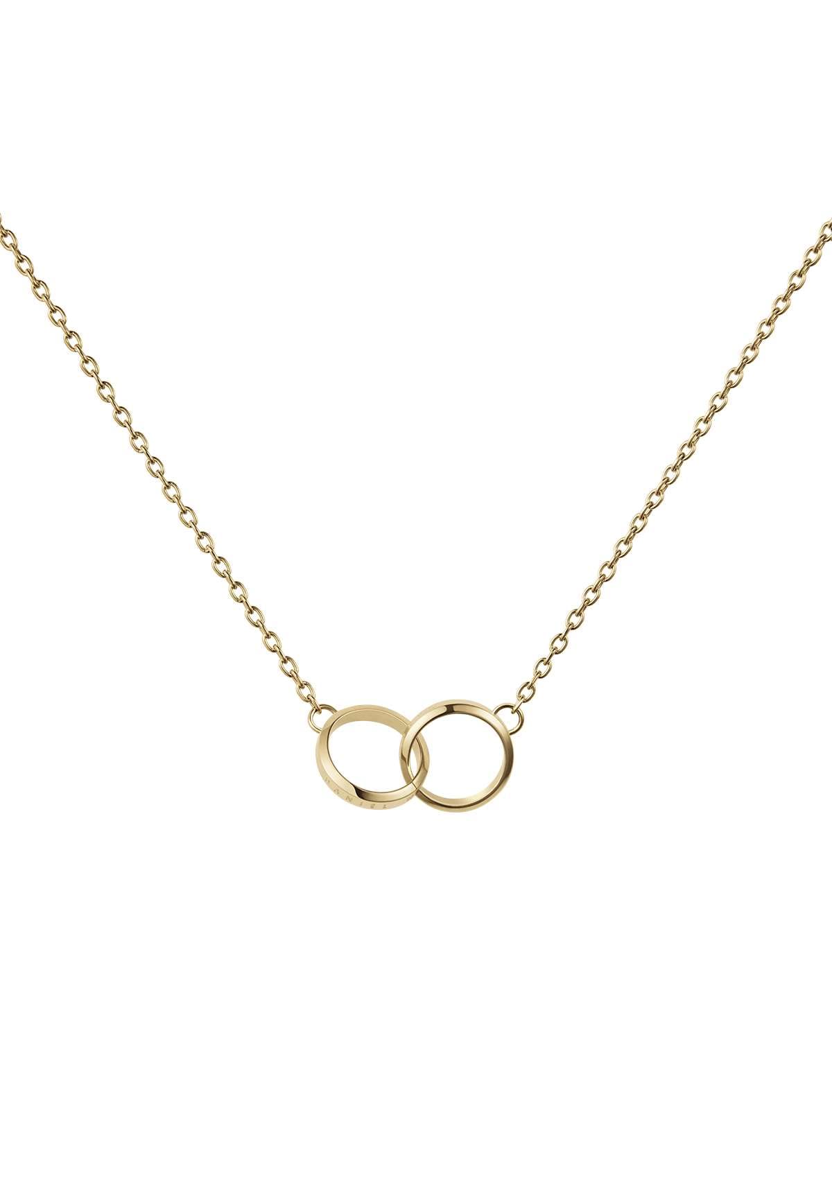 Daniel Wellington Elan Unity Gold Pendant Necklace - 316L Stainless Steel Interlocking Double Circle Ring Necklace for Women & Men, PVD Gold Plated, 44cm Chain, Elegant Unisex Jewelry Gift for Anniversary, Valentine's Day & Special Occasions