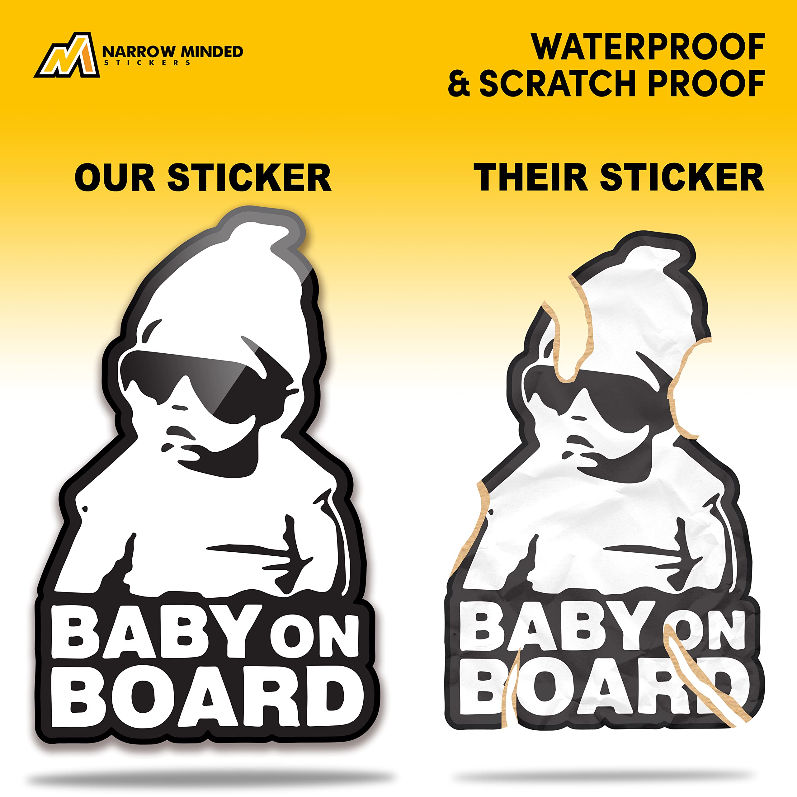 Funny Baby on Board Car Sticker - 2 Pack Vinyl Decals (Black & White) | Cute Hangover-Inspired Baby Carlos Design for Safe Family Driving & Parenting Humor