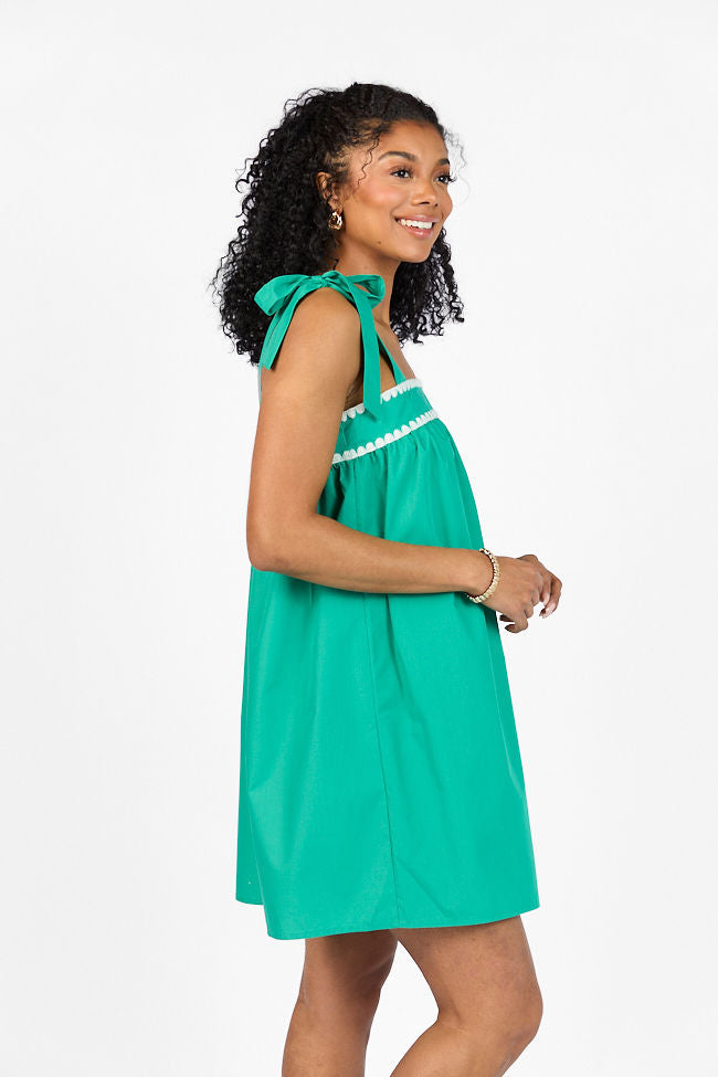 Better This Way Green Tie Shoulder Stitched Trim Mini Dress - Women's Summer Party Cocktail Dress for Date Night & Special Occasions