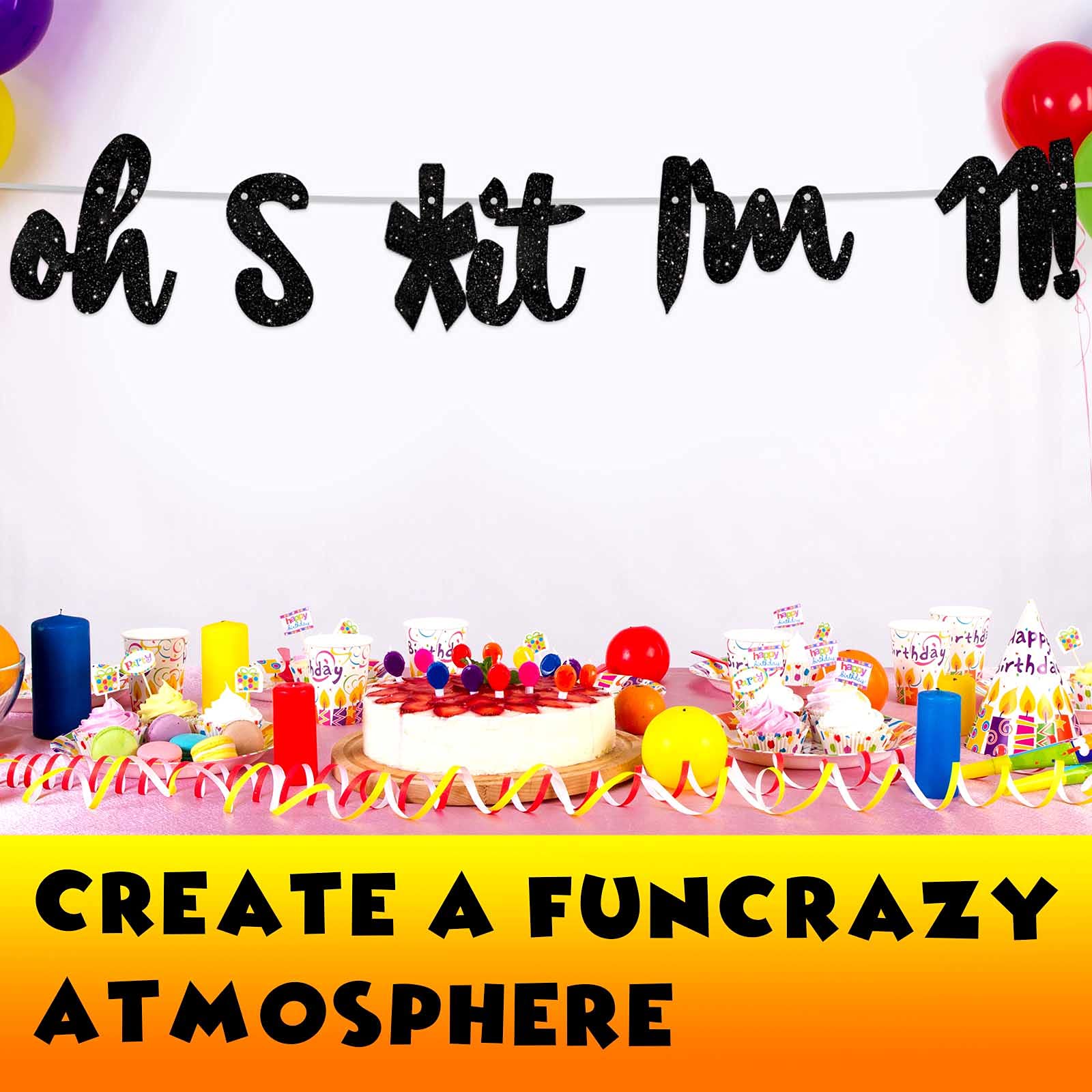 Glitter Black 'Oh I'm 11!' Birthday Banner Backdrop - Cheers to 11 Years Old Theme Decor for Boys & Girls - Happy 11th Birthday Party Photo Studio Props, Flags & Party Supplies - Perfect for Birthday Celebrations, Photo Booths & Decorative Backdrops