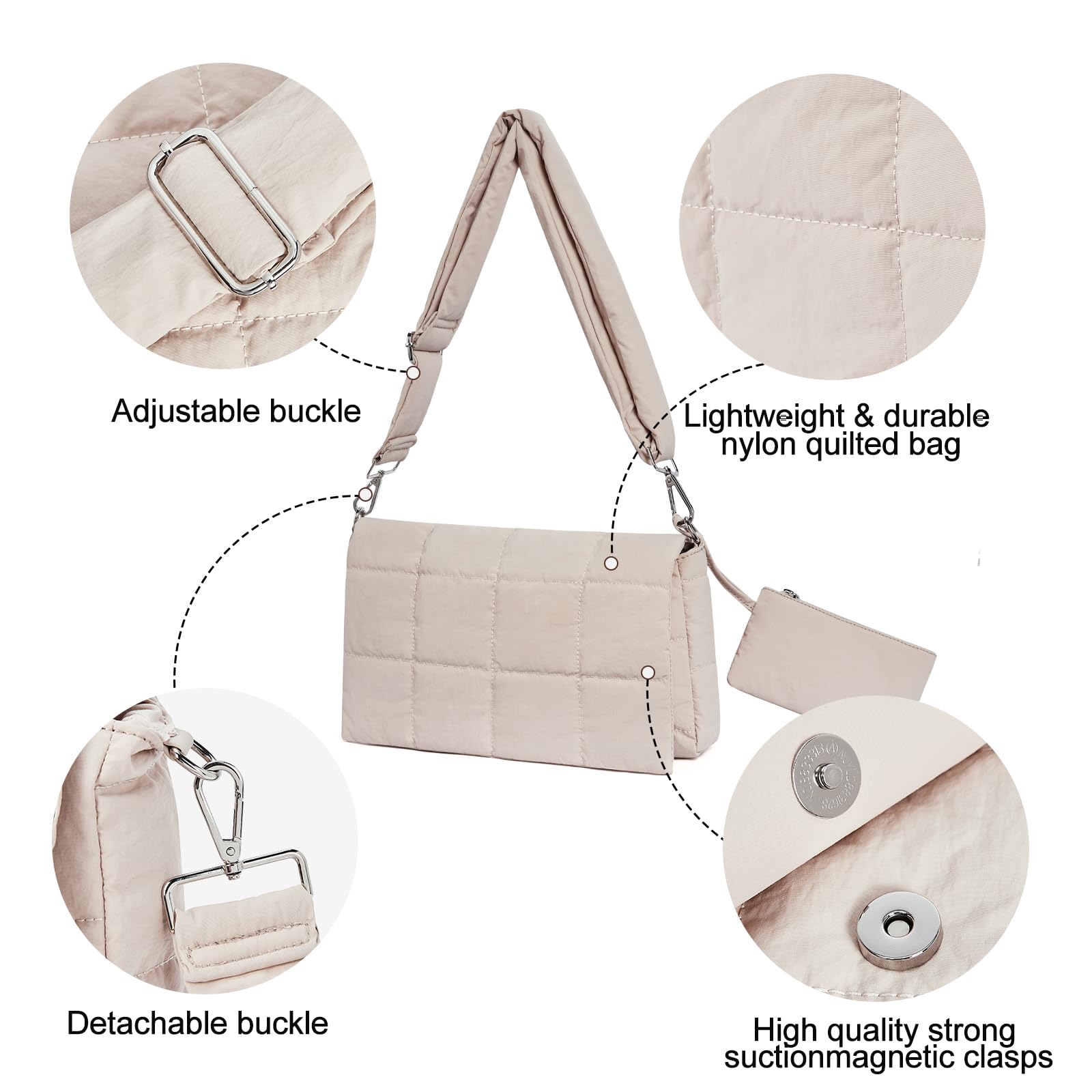 CLUCI Women's Puffer Shoulder Bag - Lightweight Padded Crossbody Purse, Cotton Hobo Handbag for Everyday Use | Perfect for Work, Travel & Shopping