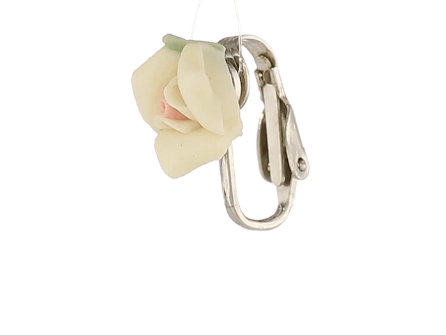 1928 Vintage Bridal Porcelain Rose Clip-On Earrings – Elegant Floral Wedding Jewelry for Brides, Bridesmaids, and Special Occasions