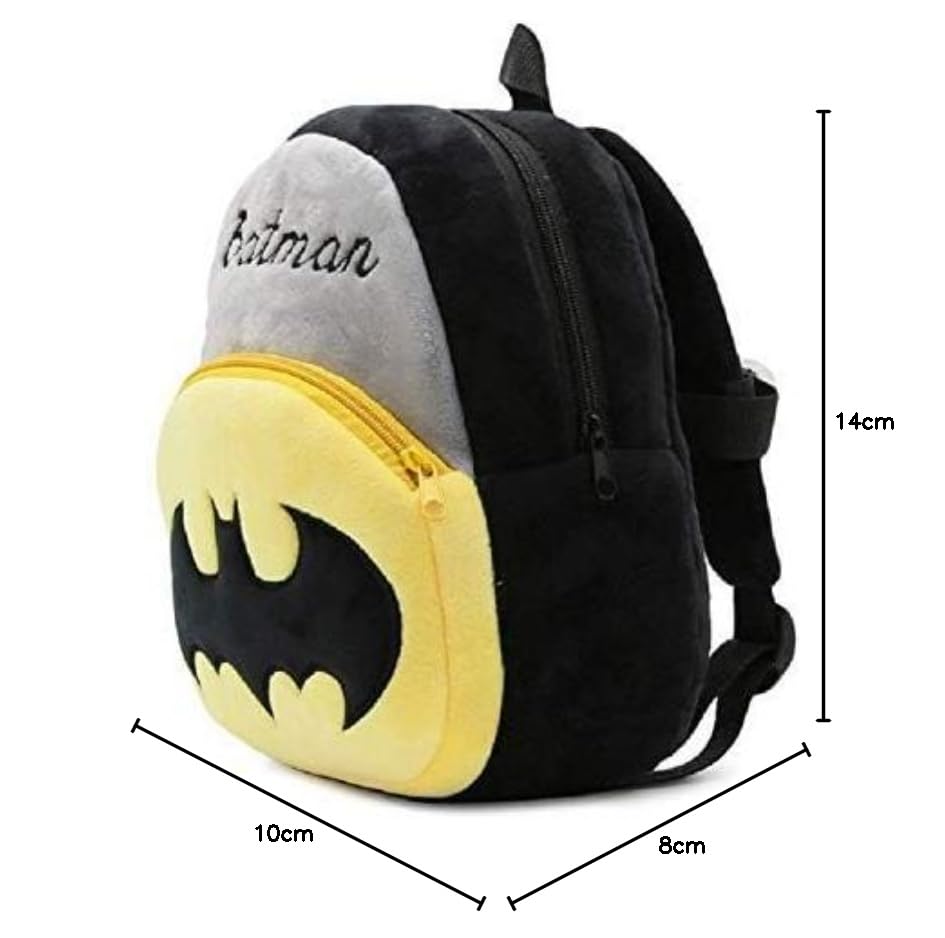 Cartoon Character Kids Backpack - Soft Plush Fabric School Bag for Boys & Girls (Batman Design) - Perfect for Preschool, Kindergarten & Daily Use