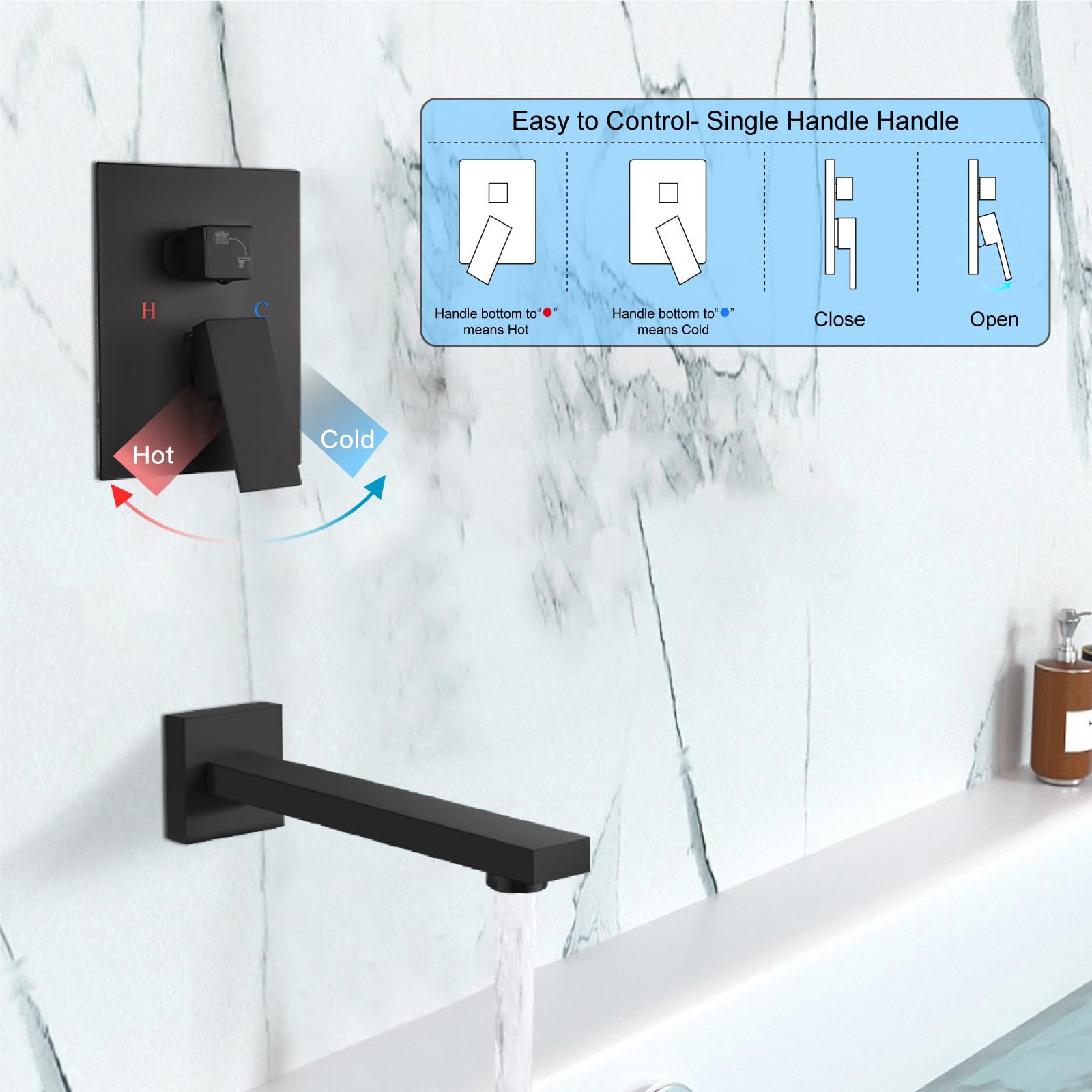 Premium Matte Black Tub and Shower Faucet Set - 8 Inch Wall Mounted Rain Shower System with High Pressure Shower Head, Tub Spout & Rough-in Mixer Valve - Perfect for Modern Bathroom Renovation and Spa-Like Shower Experience