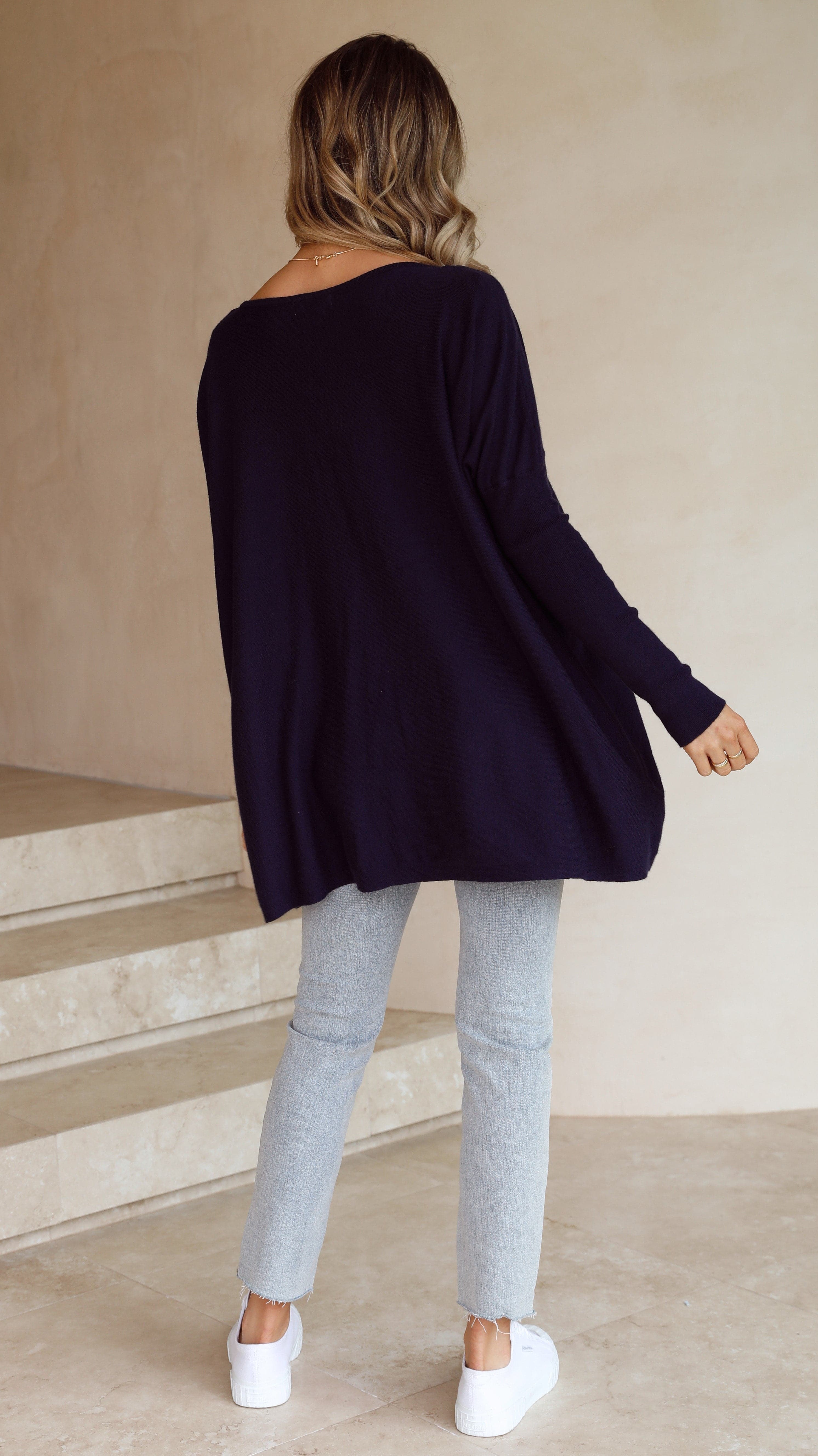 Amalia Knit Top for Women - Soft & Comfortable Navy Blue Crewneck T-Shirt - Perfect for Casual Wear, Layering & Everyday Outfits