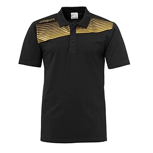 Uhlsport Liga 2.0 Training Polo Shirt - Medium, Black/Gold - Breathable Performance Soccer Jersey for Men - Perfect for Practice, Training & Casual Wear